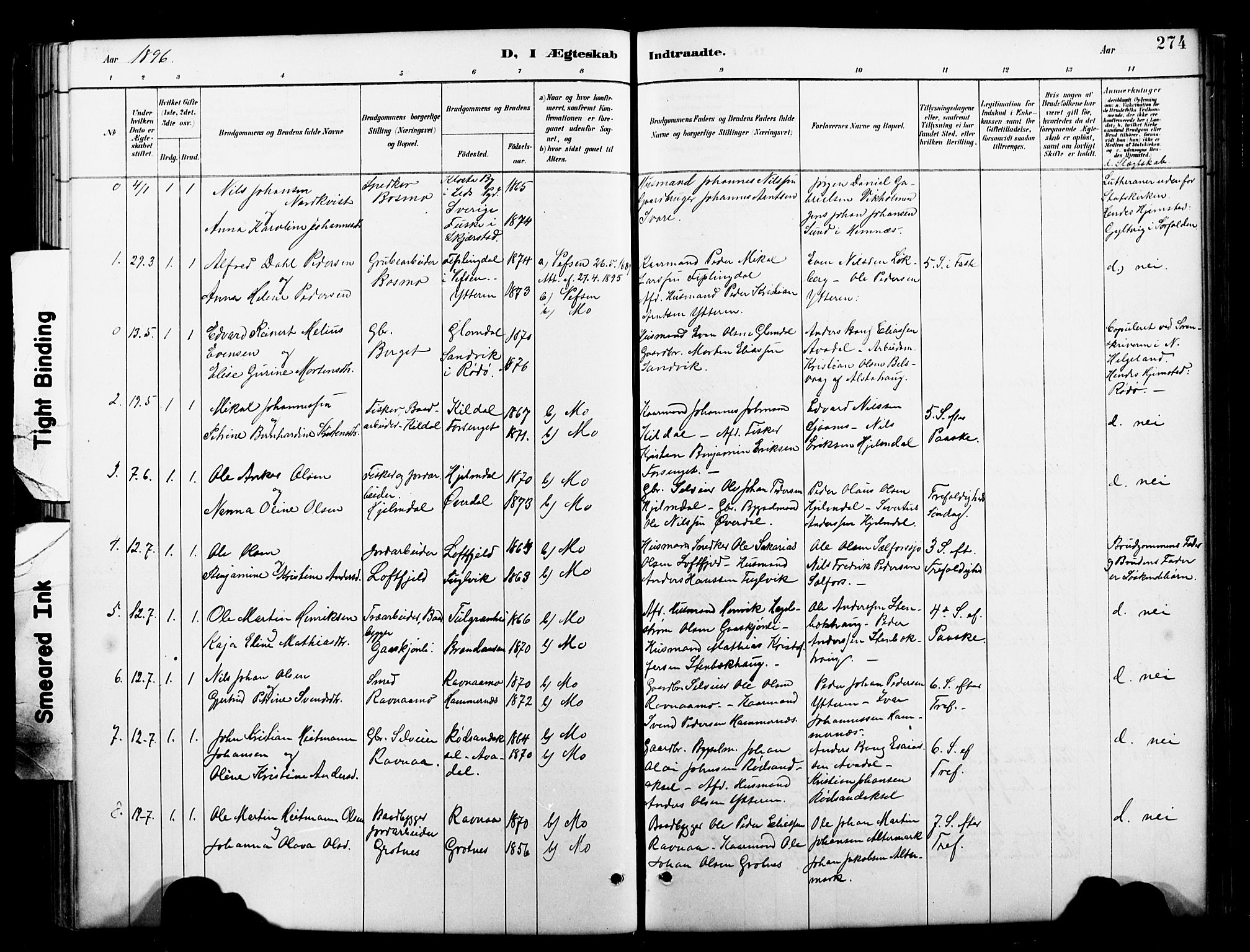 Ministerialprotokoller, klokkerbøker og fødselsregistre - Nordland, AV/SAT-A-1459/827/L0421: Klokkerbok nr. 827C10, 1887-1906, s. 274
