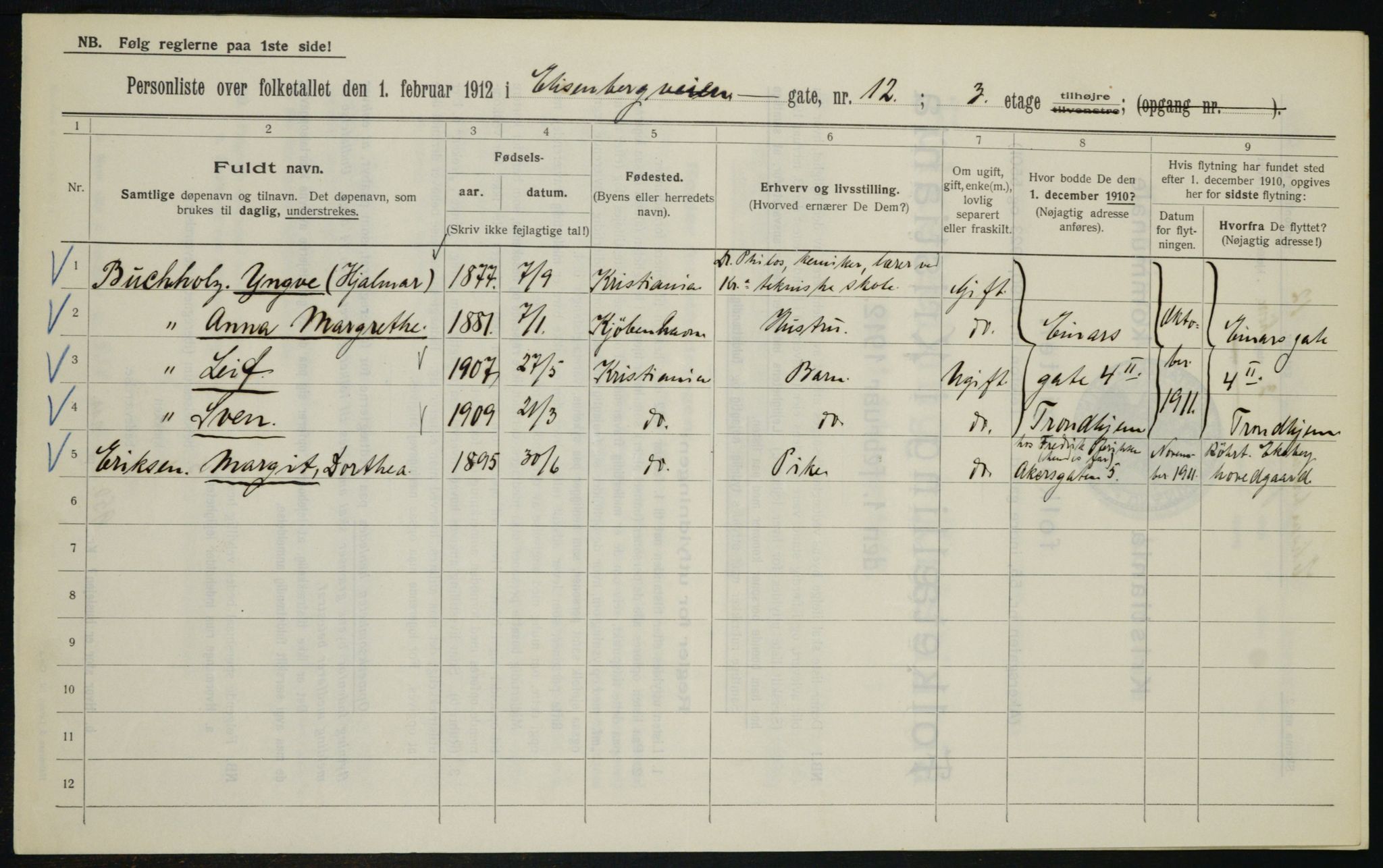 OBA, Kommunal folketelling 1.2.1912 for Kristiania, 1912, s. 20563