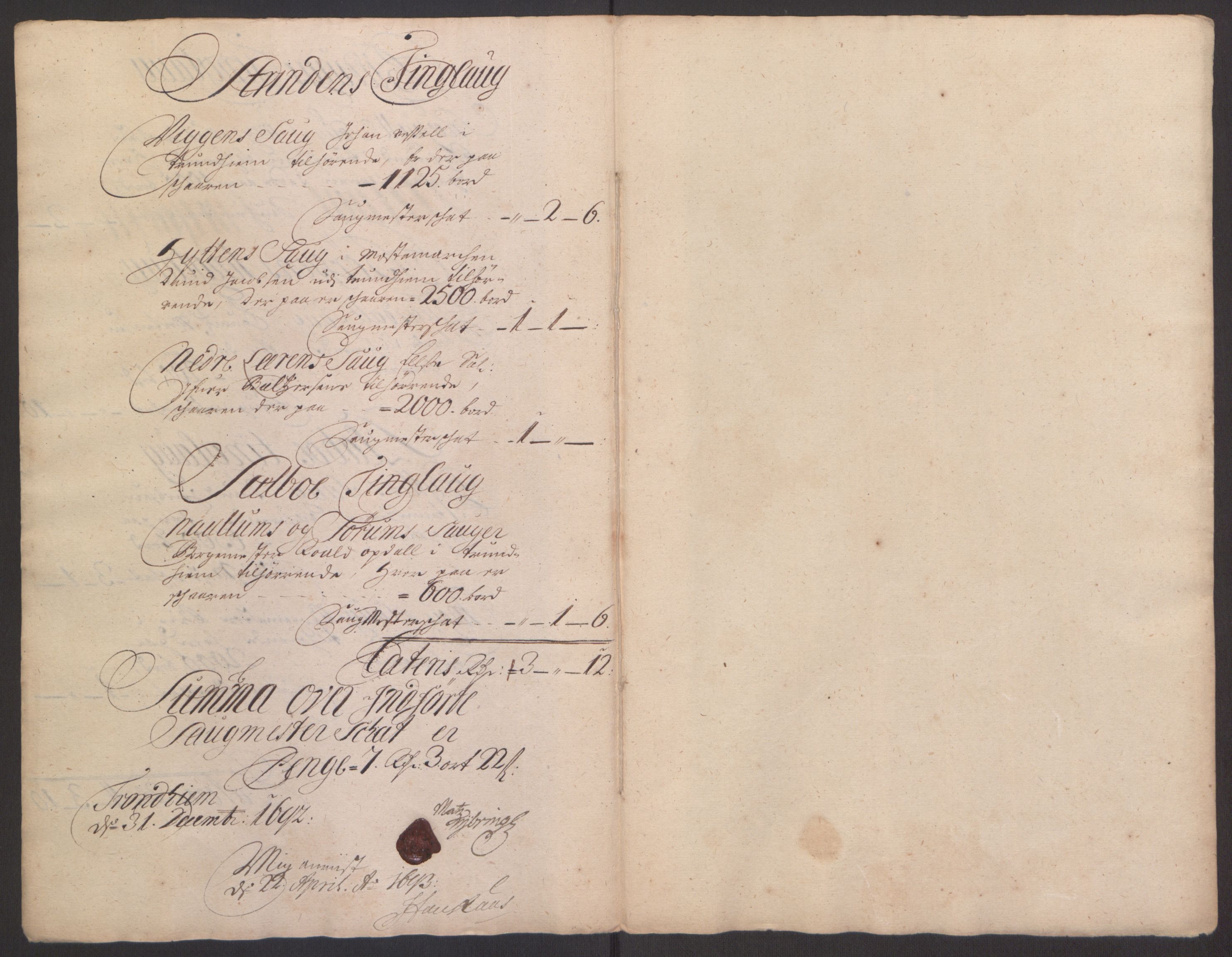 Rentekammeret inntil 1814, Reviderte regnskaper, Fogderegnskap, RA/EA-4092/R61/L4103: Fogderegnskap Strinda og Selbu, 1691-1692, s. 276