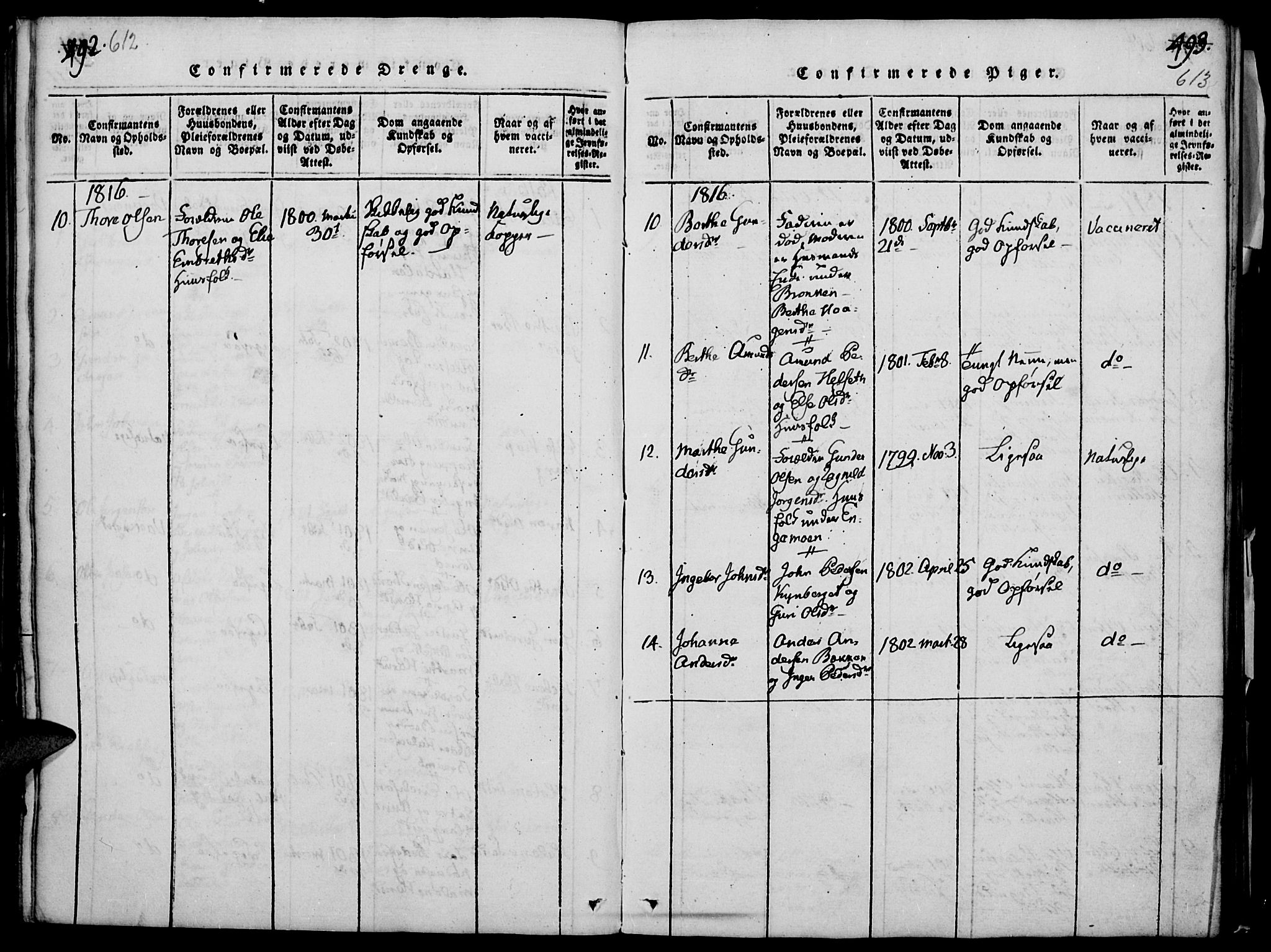 Elverum prestekontor, AV/SAH-PREST-044/H/Ha/Haa/L0007: Ministerialbok nr. 7, 1815-1830, s. 612-613