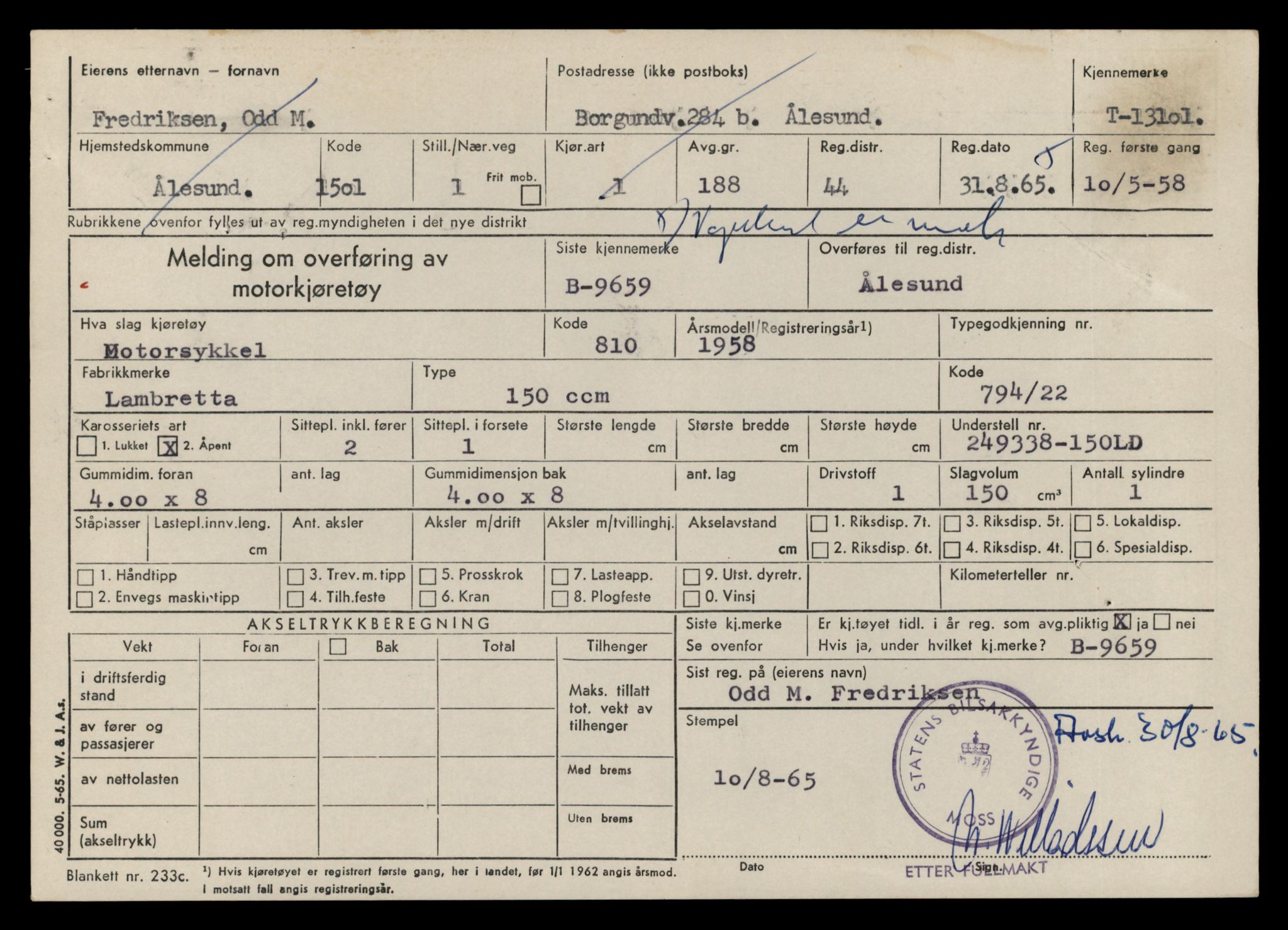 Møre og Romsdal vegkontor - Ålesund trafikkstasjon, AV/SAT-A-4099/F/Fe/L0037: Registreringskort for kjøretøy T 13031 - T 13179, 1927-1998, s. 1416