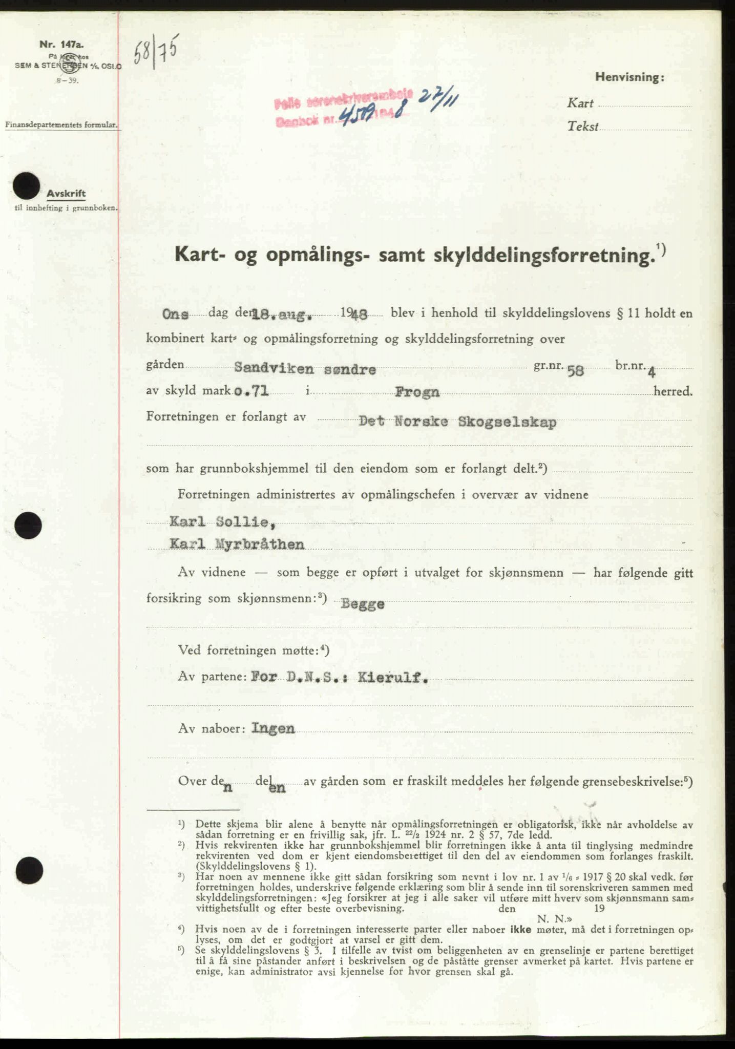 Follo sorenskriveri, SAO/A-10274/G/Ga/Gaa/L0085: Pantebok nr. I 85, 1948-1948, Dagboknr: 4509/1948