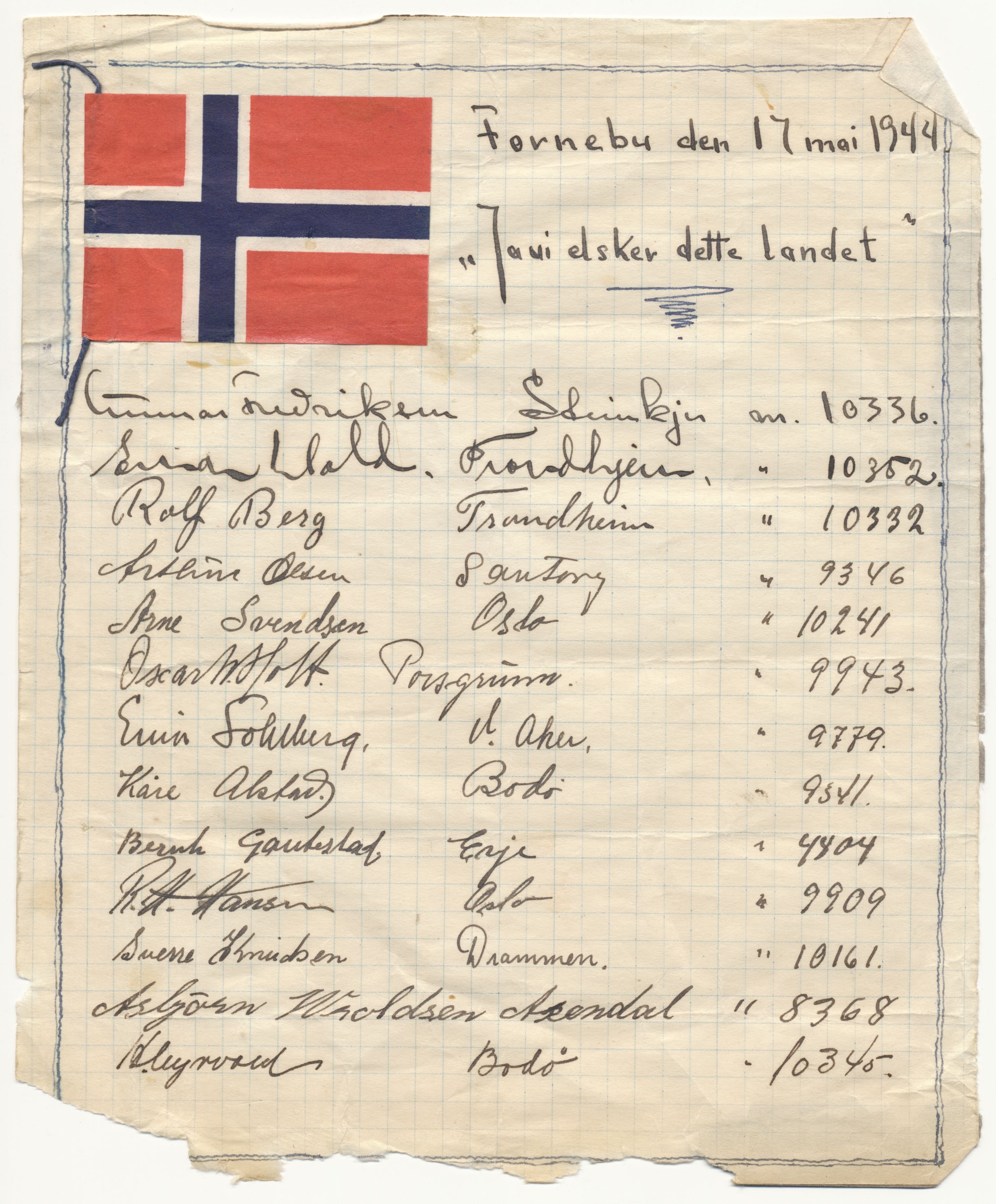 Falstadsenteret, dokumentsamling, FSM/A-001/F/L0494: Fredriksen, Ragna (f. 1922) og Gunnar (f. 1921), 1944-1945