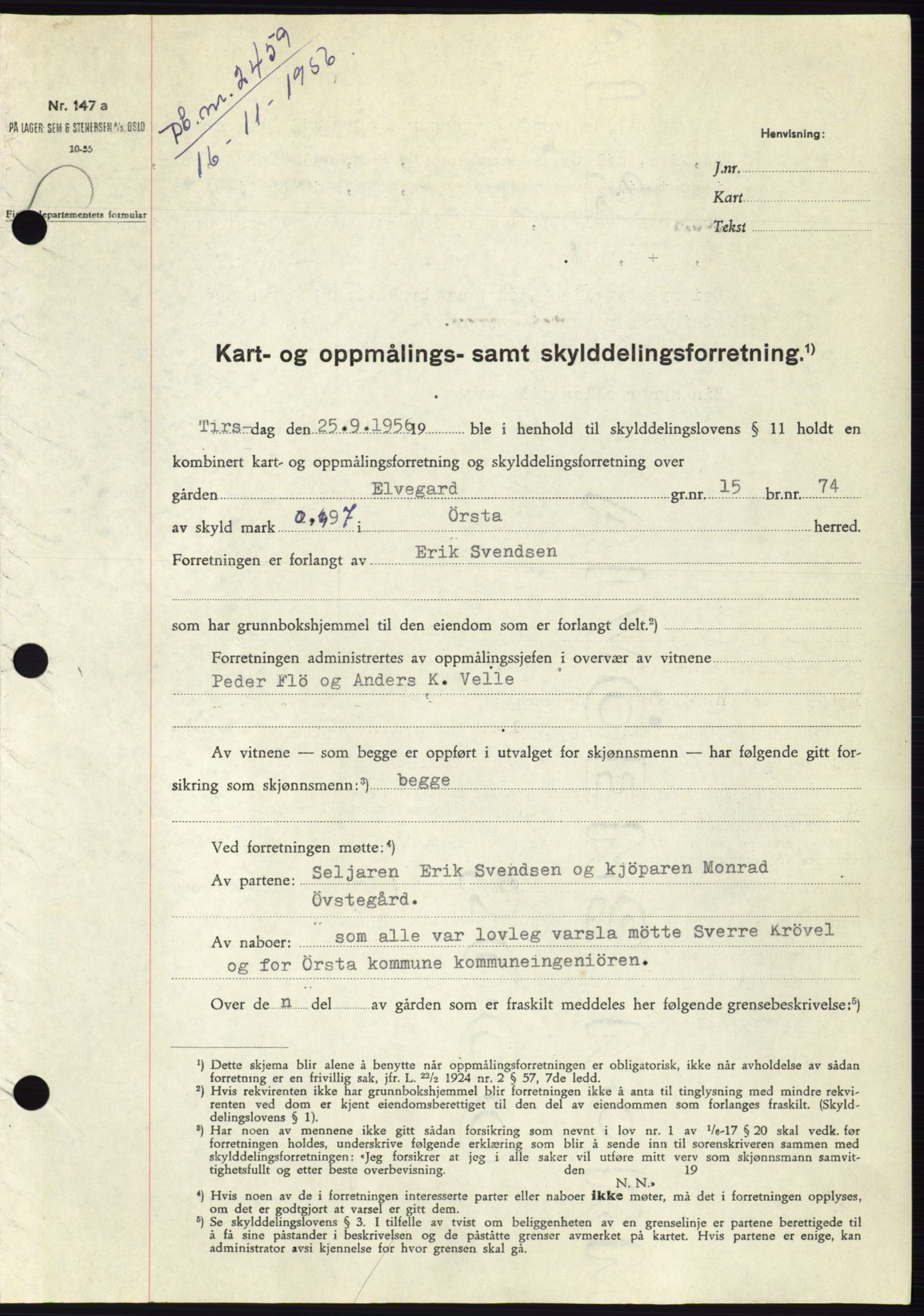 Søre Sunnmøre sorenskriveri, SAT/A-4122/1/2/2C/L0105: Pantebok nr. 31A, 1956-1957, Dagboknr: 2459/1956