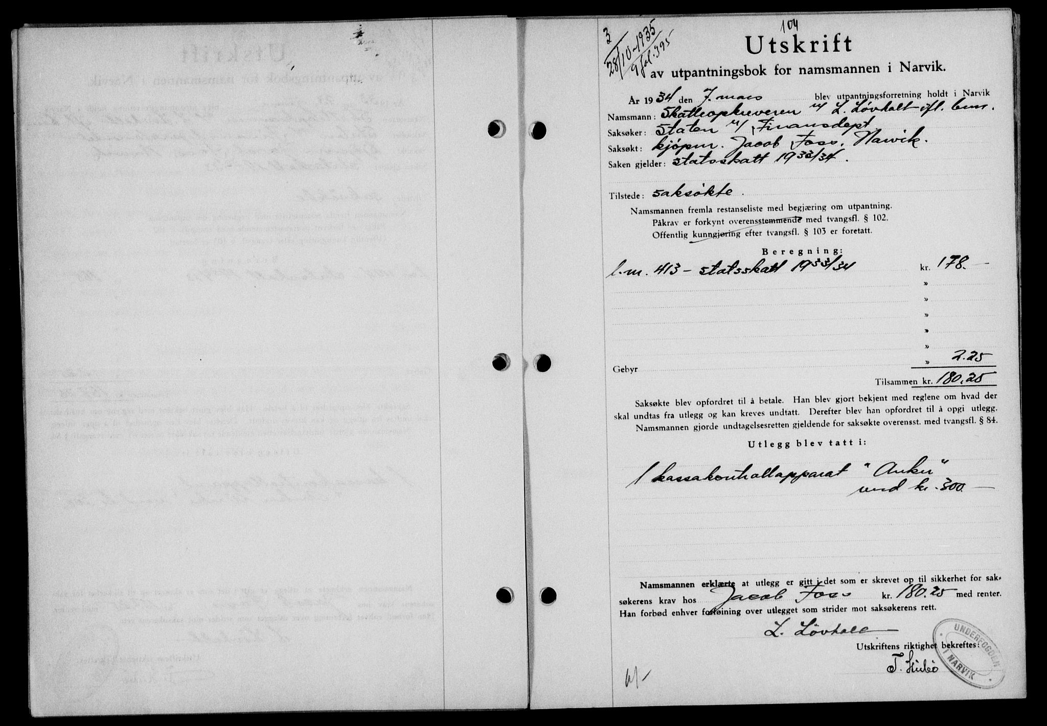 Narvik sorenskriveri, SAT/A-0002/1/2/2C/2Ca/L0011: Pantebok nr. 14, 1935-1937, Tingl.dato: 28.10.1935