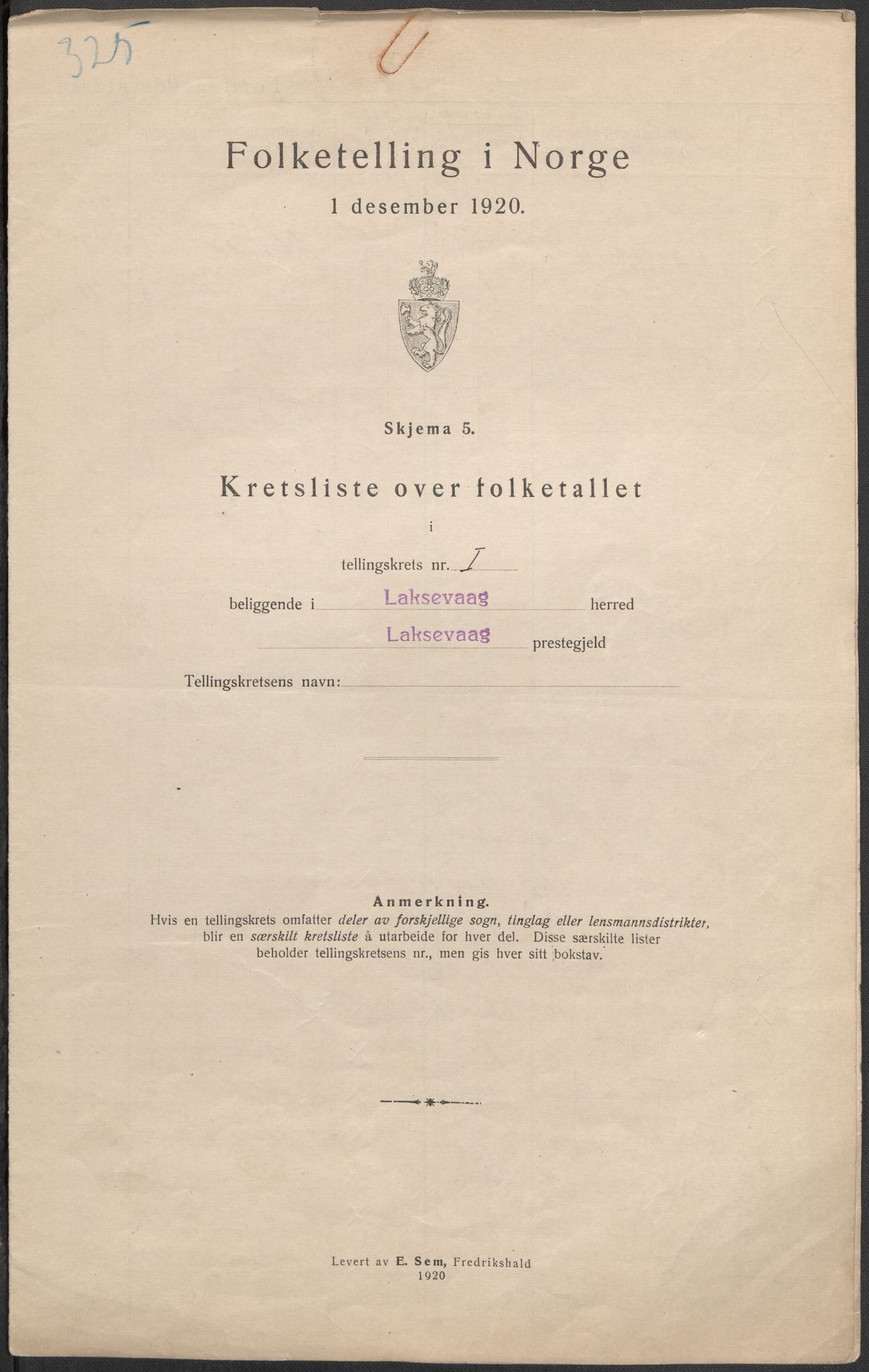 SAB, Folketelling 1920 for 1248 Laksevåg herred, 1920, s. 5