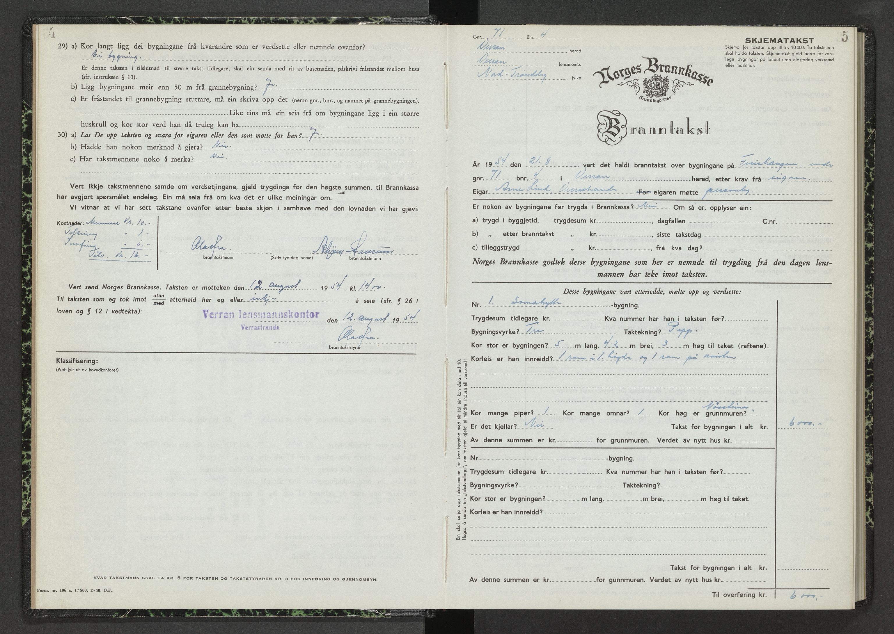 Norges Brannkasse Verran, AV/SAT-A-5545/Fb/L0003: Branntakstprotokoll, 1954-1957