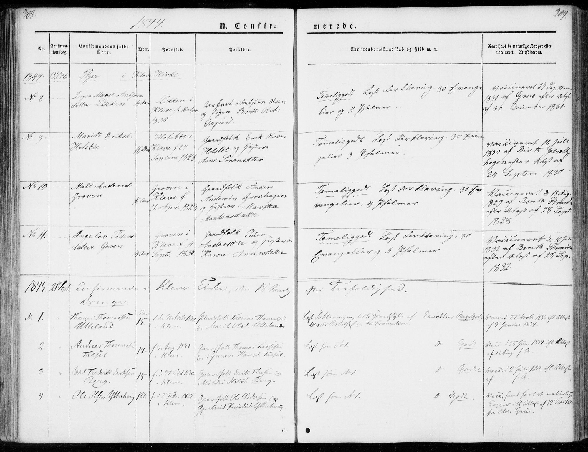 Ministerialprotokoller, klokkerbøker og fødselsregistre - Møre og Romsdal, AV/SAT-A-1454/557/L0680: Ministerialbok nr. 557A02, 1843-1869, s. 308-309