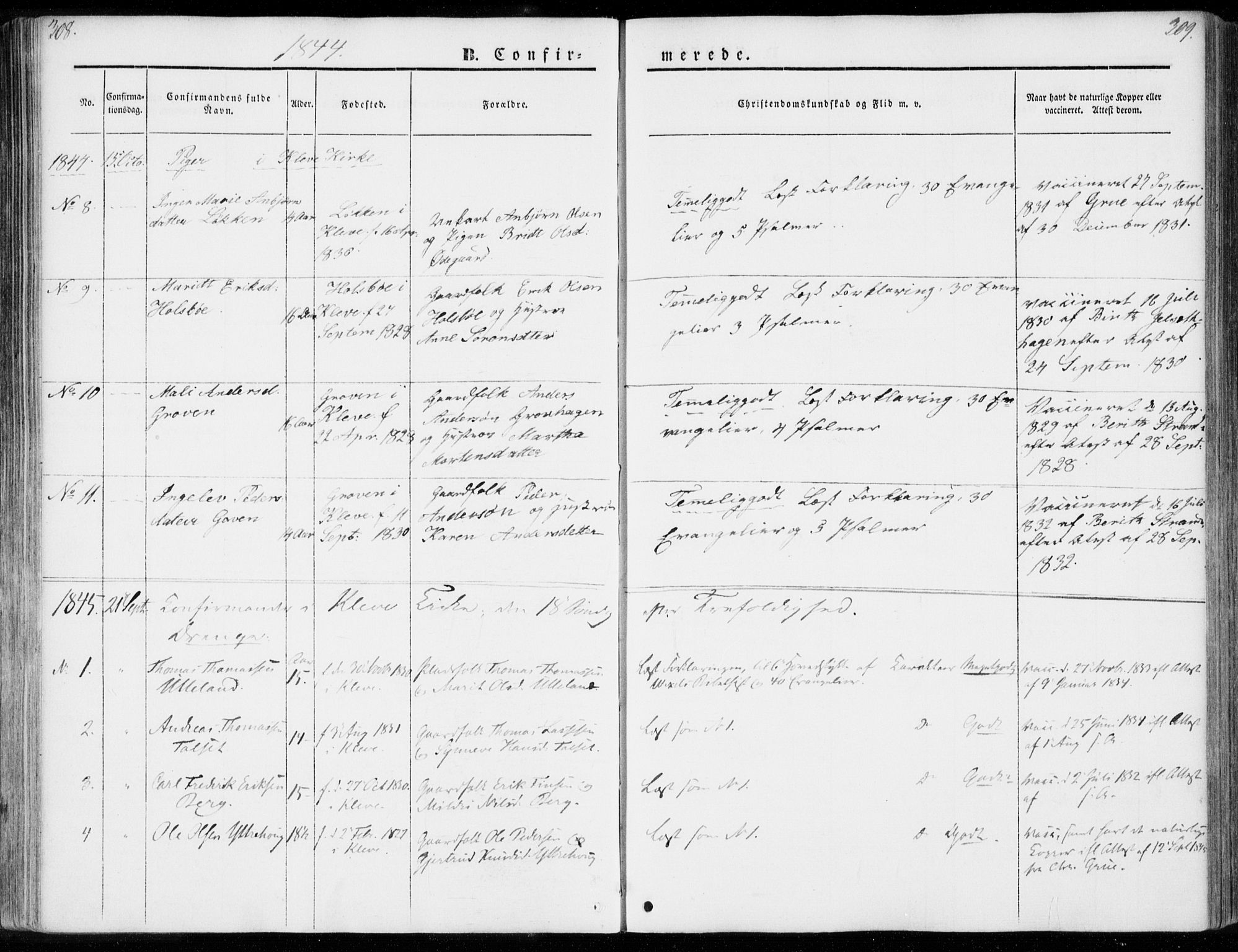 Ministerialprotokoller, klokkerbøker og fødselsregistre - Møre og Romsdal, SAT/A-1454/557/L0680: Ministerialbok nr. 557A02, 1843-1869, s. 308-309