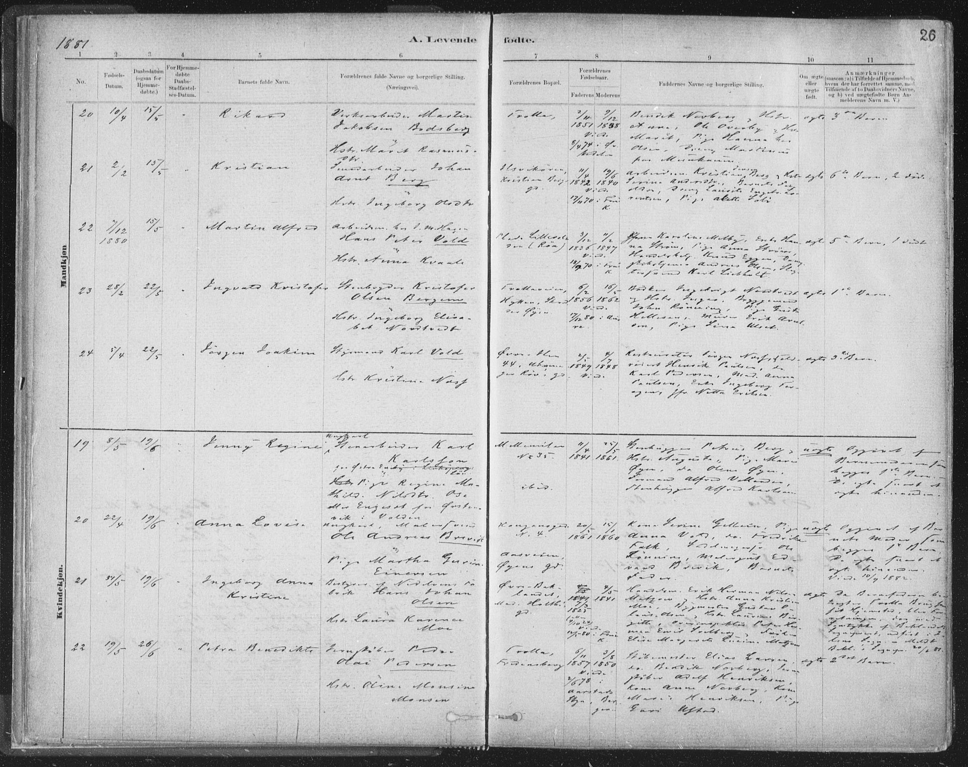 Ministerialprotokoller, klokkerbøker og fødselsregistre - Sør-Trøndelag, SAT/A-1456/603/L0162: Ministerialbok nr. 603A01, 1879-1895, s. 26