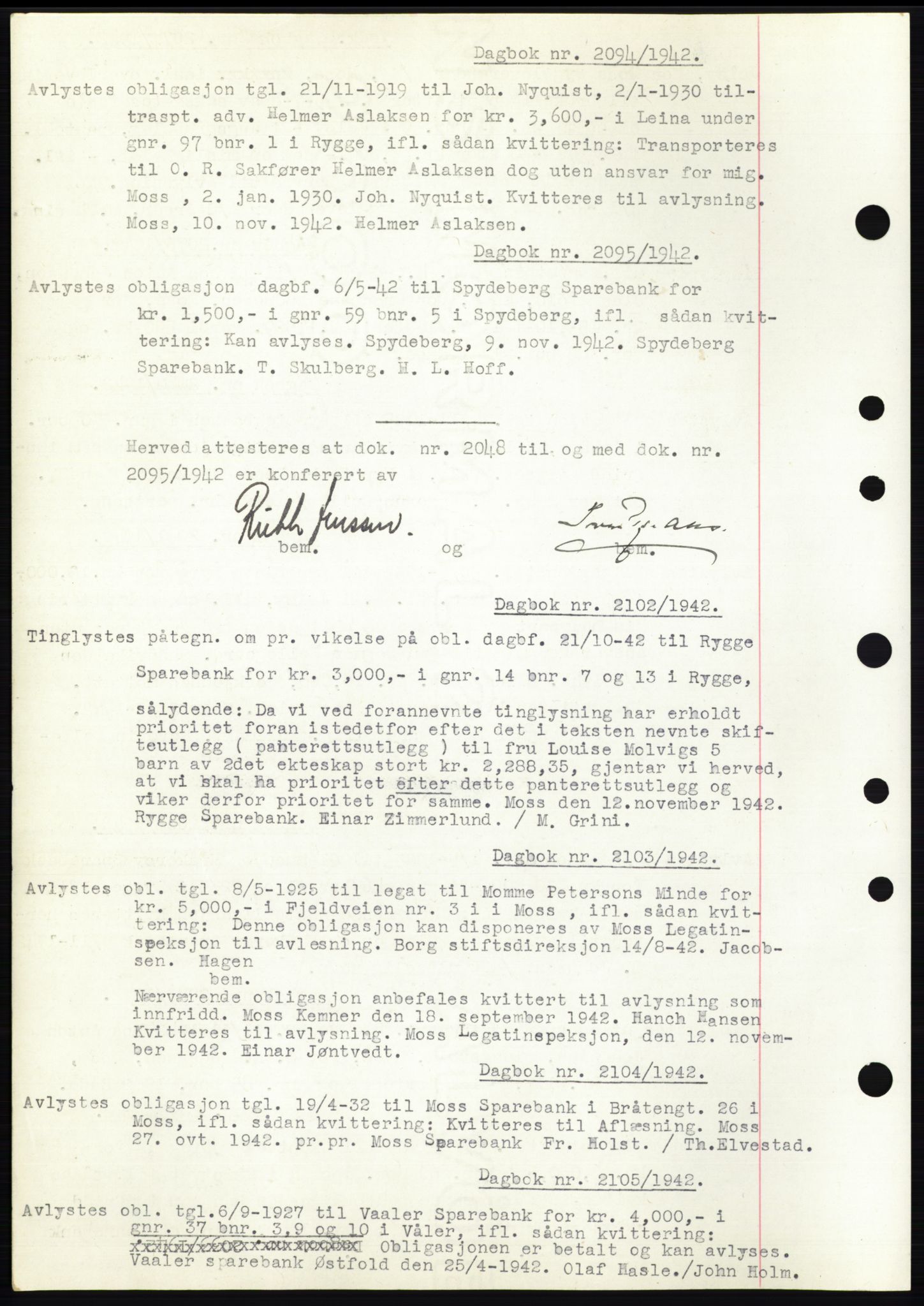 Moss sorenskriveri, SAO/A-10168: Pantebok nr. C10, 1938-1950, Dagboknr: 2094/1942