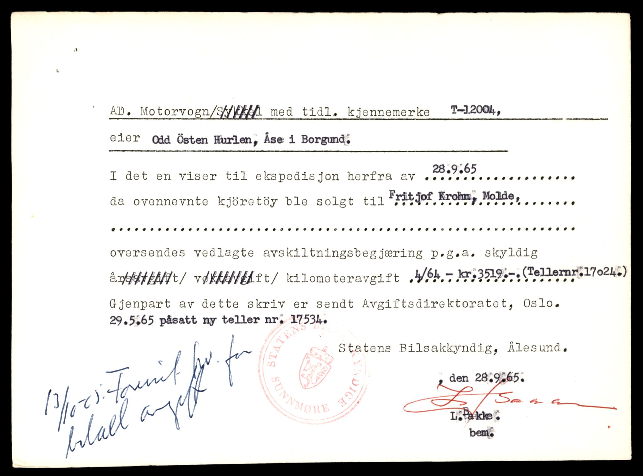 Møre og Romsdal vegkontor - Ålesund trafikkstasjon, AV/SAT-A-4099/F/Fe/L0032: Registreringskort for kjøretøy T 11997 - T 12149, 1927-1998, s. 95