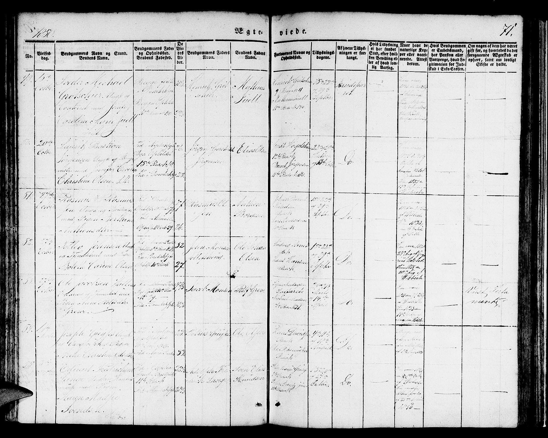 Domkirken sokneprestembete, AV/SAB-A-74801/H/Hab/L0029: Klokkerbok nr. D 1, 1839-1857, s. 71