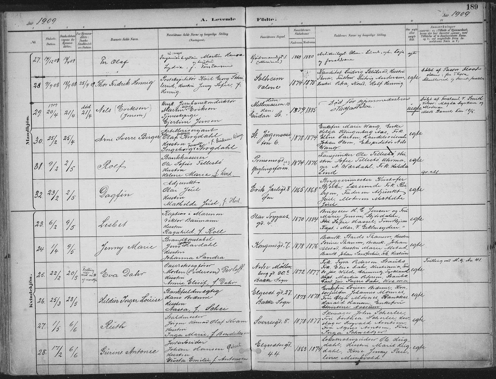 Ministerialprotokoller, klokkerbøker og fødselsregistre - Sør-Trøndelag, AV/SAT-A-1456/601/L0062: Ministerialbok nr. 601A30, 1891-1911, s. 189