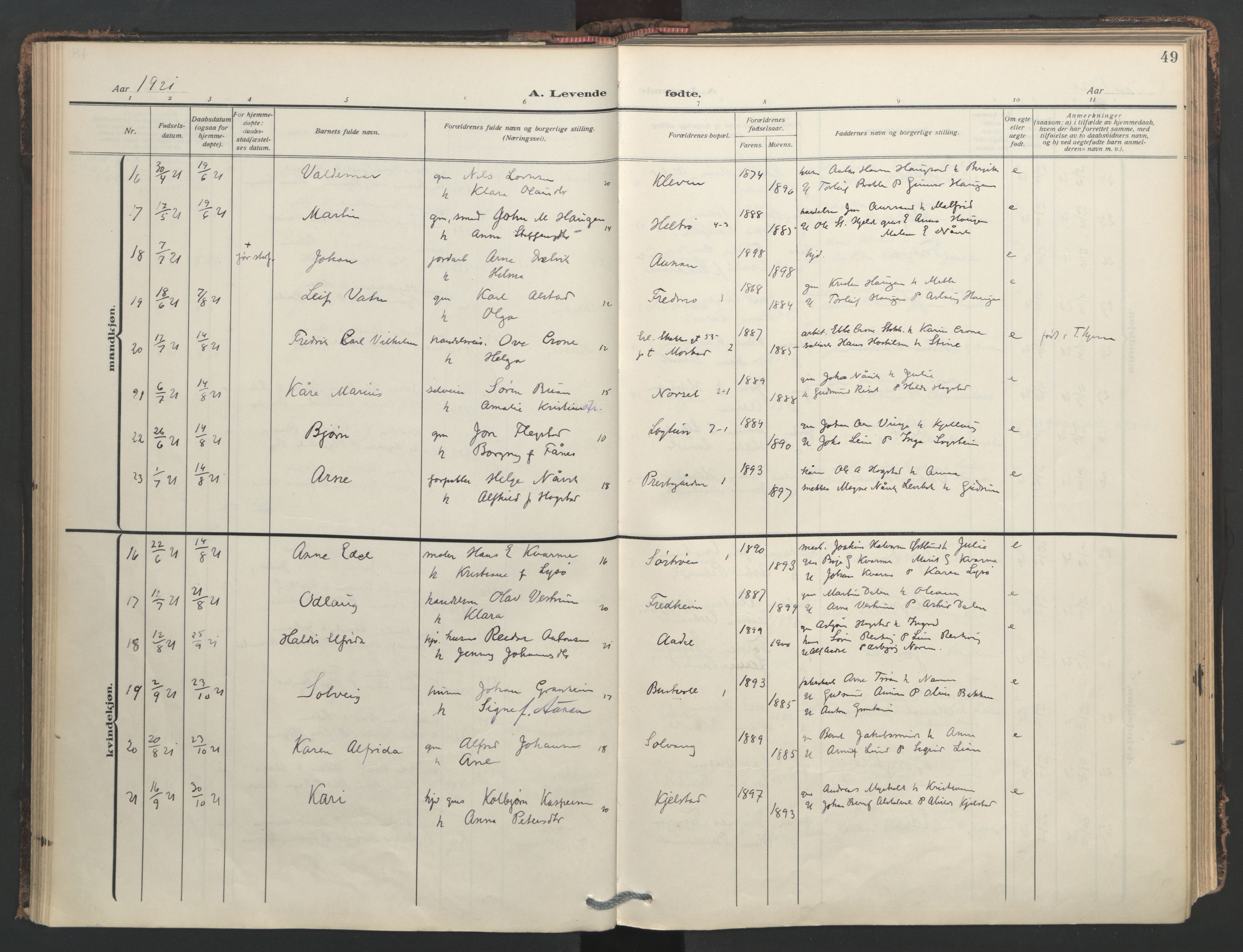 Ministerialprotokoller, klokkerbøker og fødselsregistre - Nord-Trøndelag, AV/SAT-A-1458/713/L0123: Ministerialbok nr. 713A12, 1911-1925, s. 49