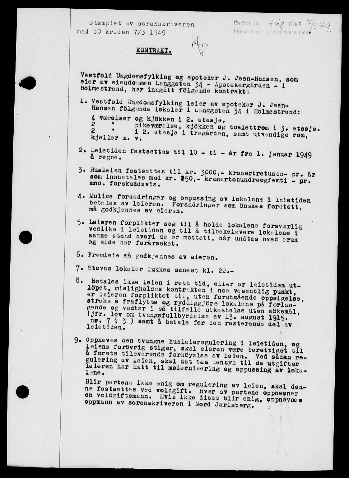 Holmestrand sorenskriveri, SAKO/A-67/G/Ga/Gaa/L0065: Pantebok nr. A-65, 1948-1949, Dagboknr: 448/1949