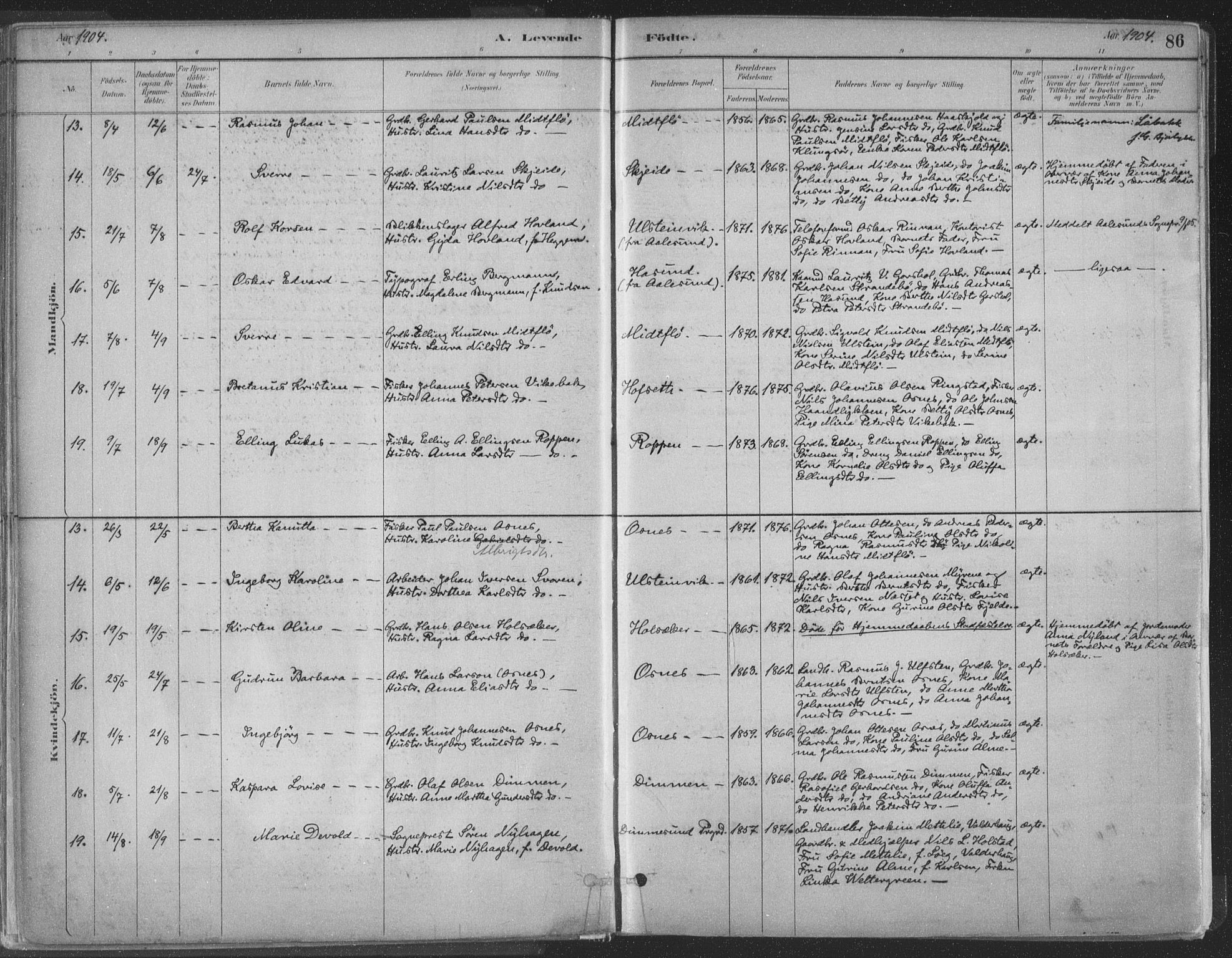 Ministerialprotokoller, klokkerbøker og fødselsregistre - Møre og Romsdal, AV/SAT-A-1454/509/L0106: Ministerialbok nr. 509A04, 1883-1922, s. 86