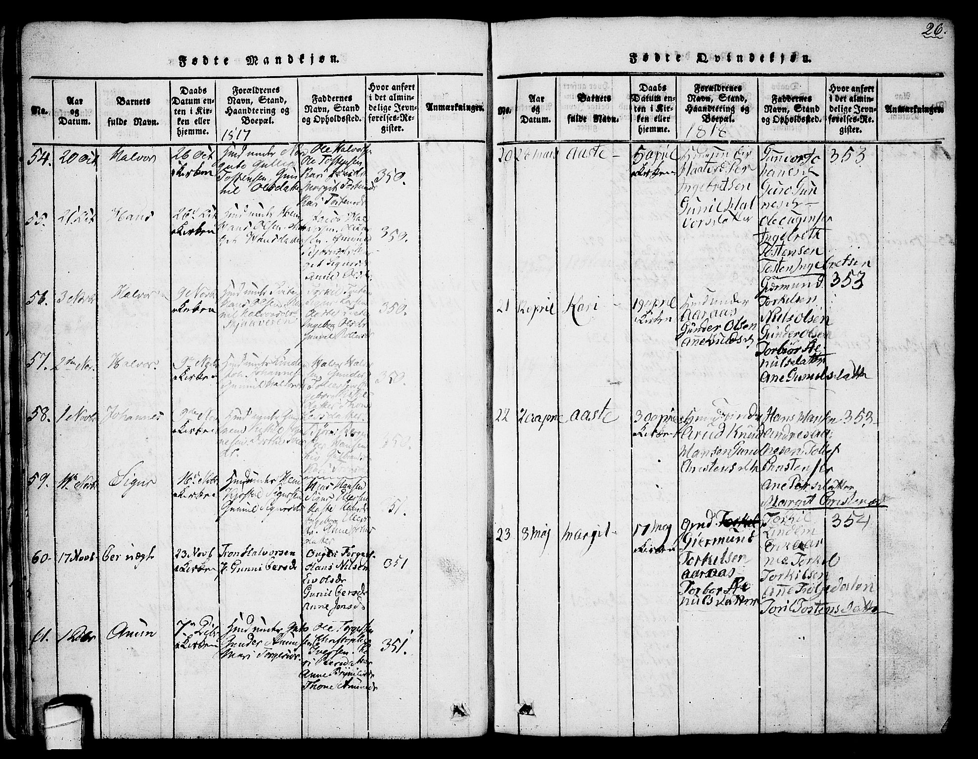 Sauherad kirkebøker, AV/SAKO-A-298/G/Ga/L0001: Klokkerbok nr. I 1, 1815-1827, s. 26