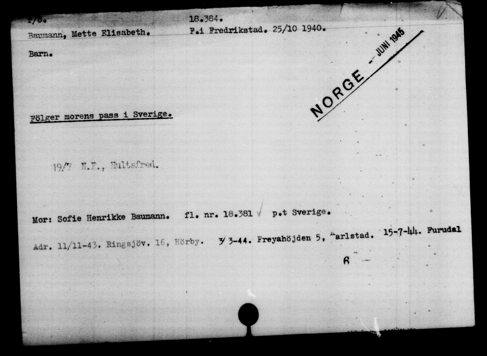 Utenriksstasjonene, Legasjonen i Stockholm, Flyktningkontoret, AV/RA-S-6753/V/Va/L0008: Kjesäterkartoteket, flyktninger med registreringsnr. 15700-18547, 1940-1945, s. 3023