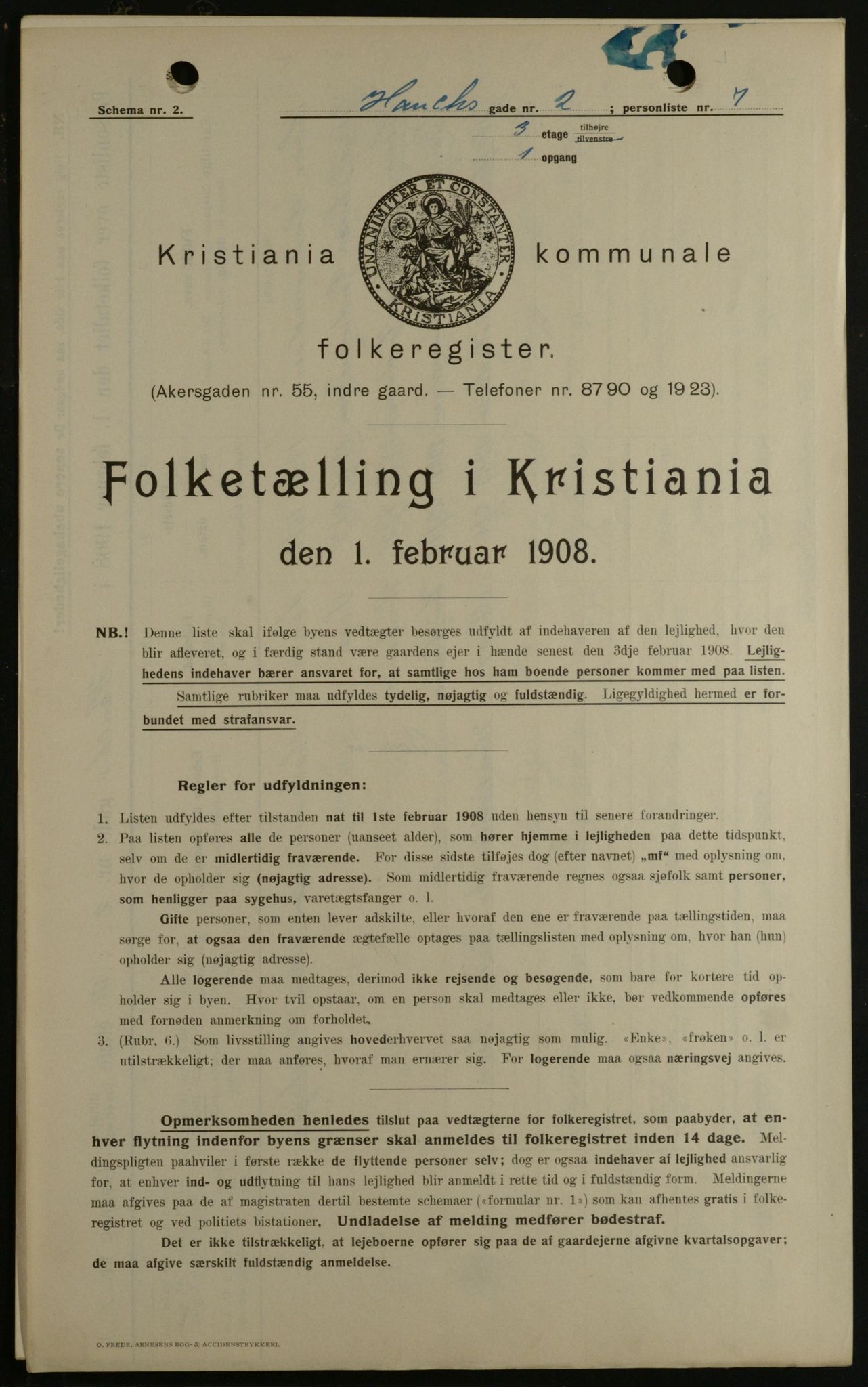 OBA, Kommunal folketelling 1.2.1908 for Kristiania kjøpstad, 1908, s. 31621