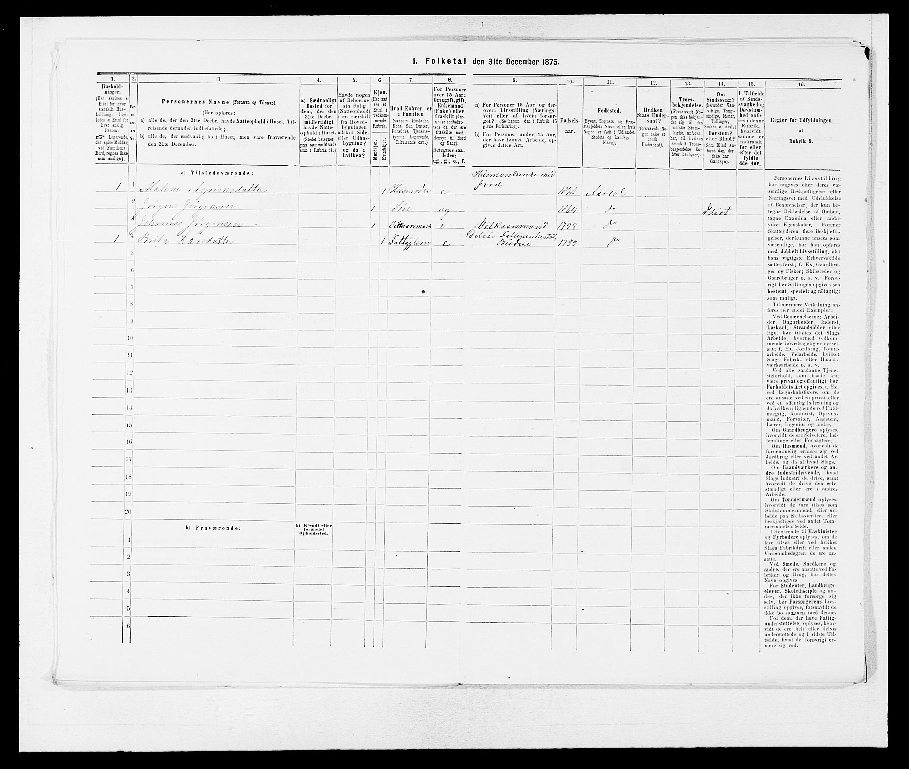 SAB, Folketelling 1875 for 1424P Årdal prestegjeld, 1875, s. 185