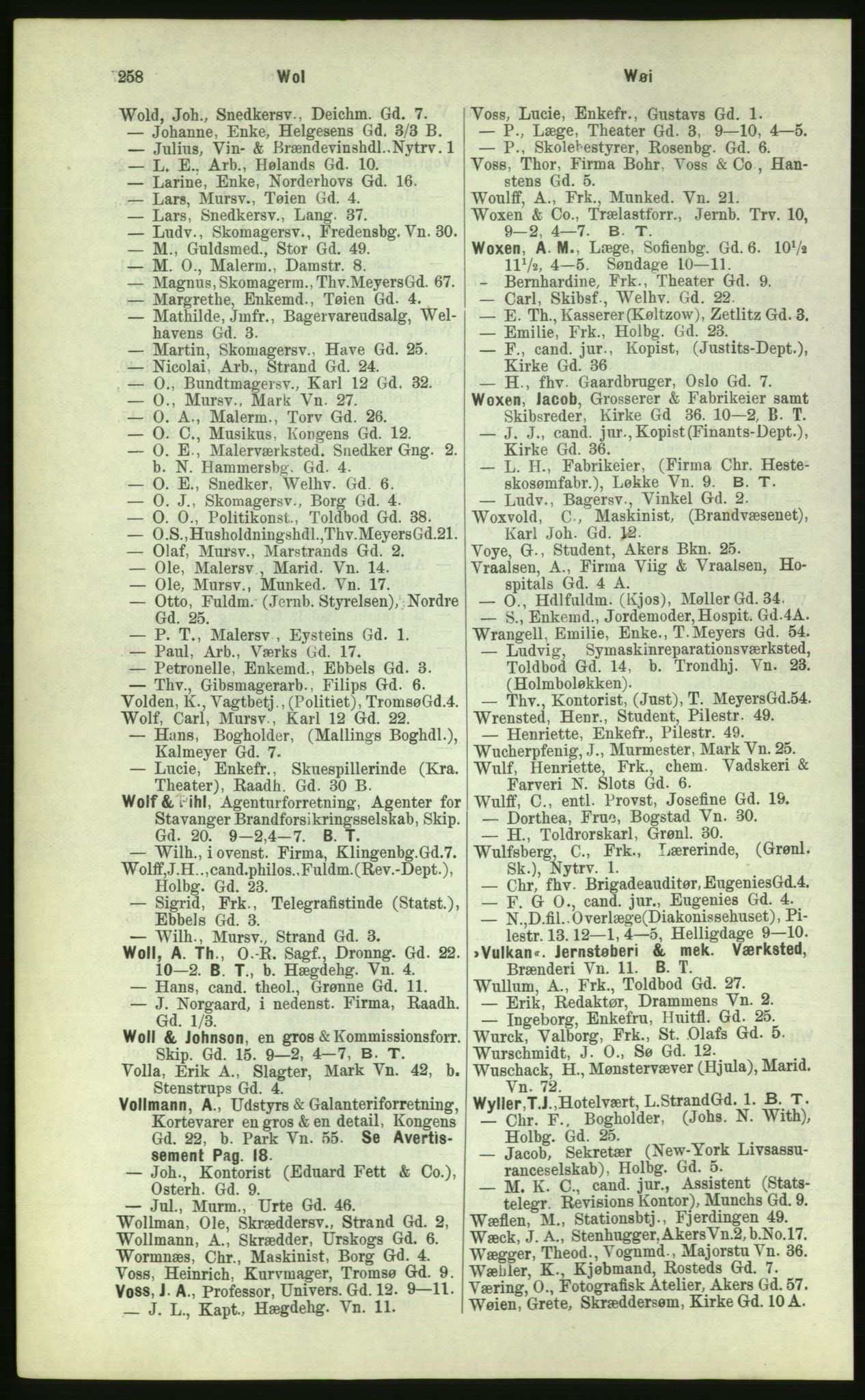 Kristiania/Oslo adressebok, PUBL/-, 1884, s. 258