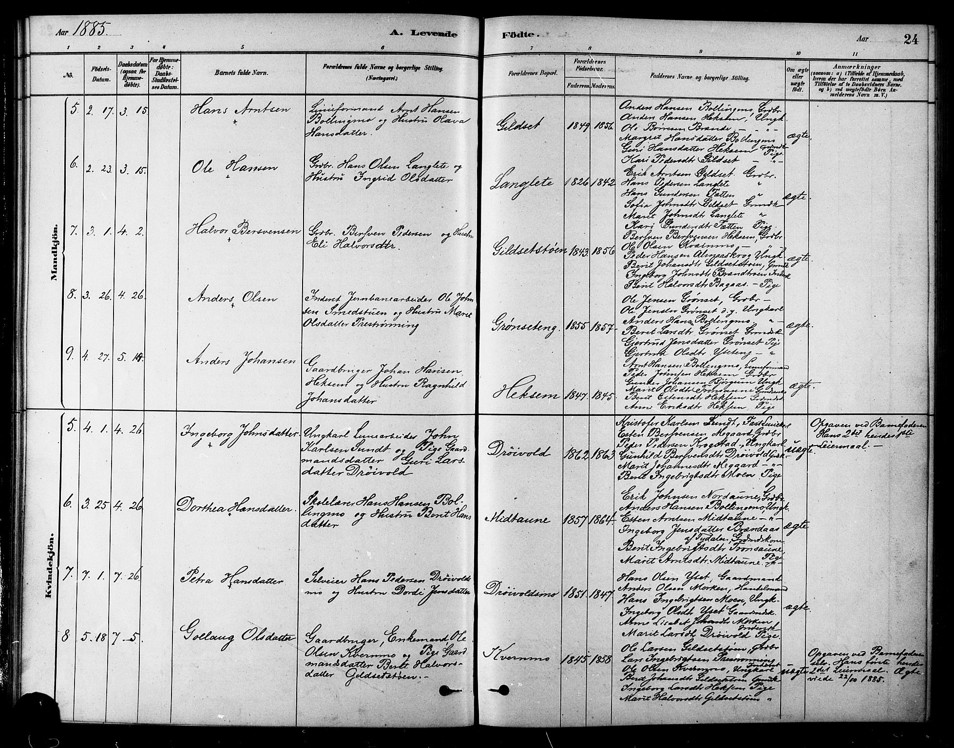 Ministerialprotokoller, klokkerbøker og fødselsregistre - Sør-Trøndelag, SAT/A-1456/685/L0972: Ministerialbok nr. 685A09, 1879-1890, s. 24