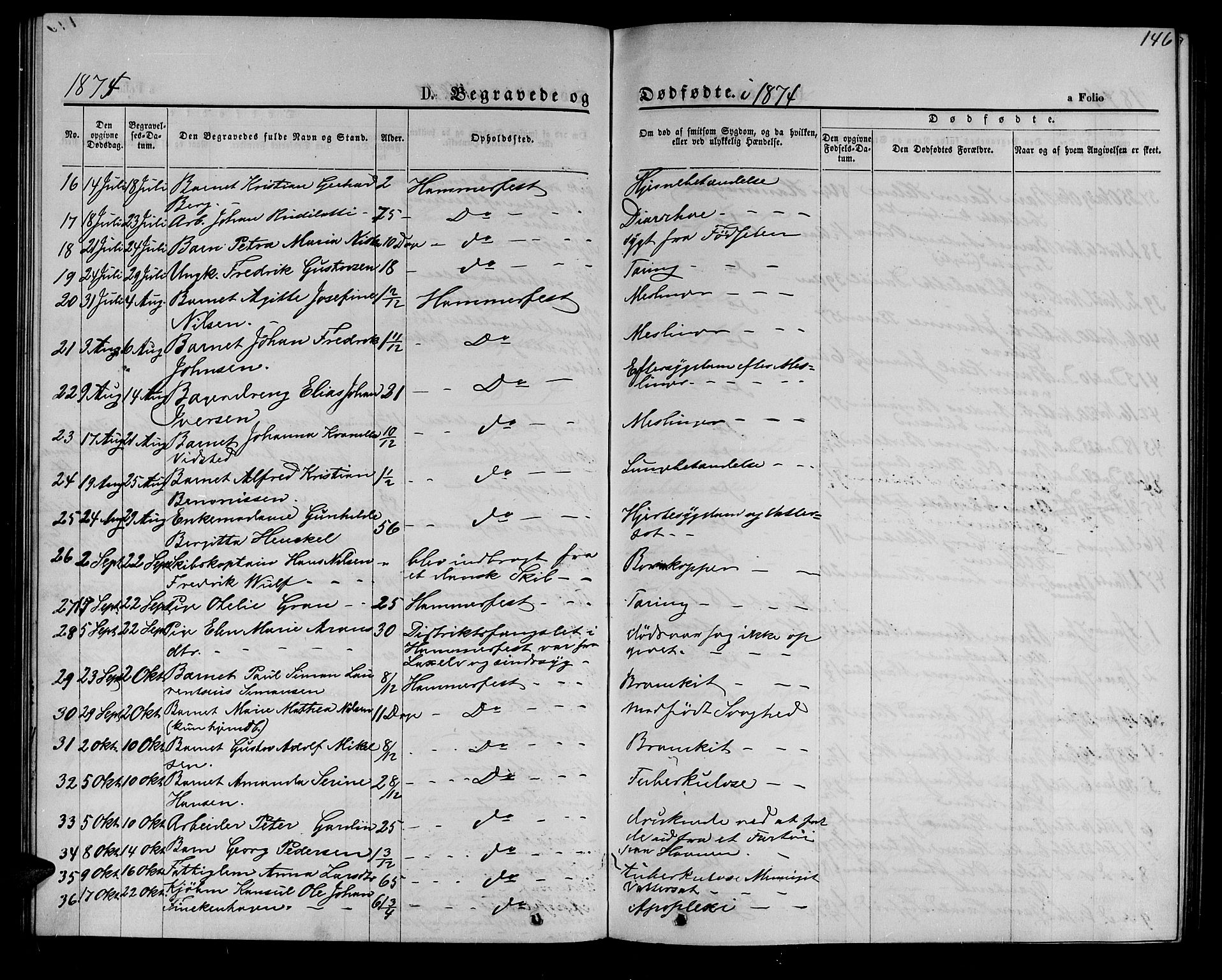 Hammerfest sokneprestkontor, AV/SATØ-S-1347/H/Hb/L0004.klokk: Klokkerbok nr. 4, 1869-1877, s. 146