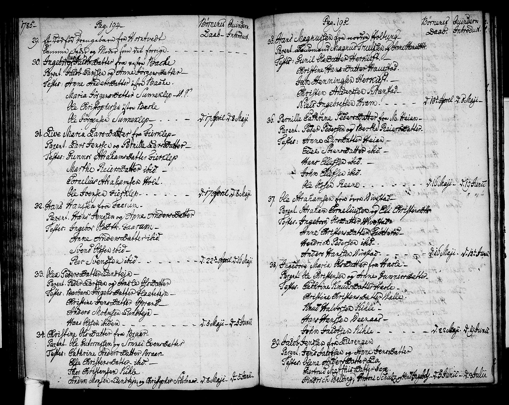 Ramnes kirkebøker, AV/SAKO-A-314/F/Fa/L0002: Ministerialbok nr. I 2, 1773-1790, s. 194-195