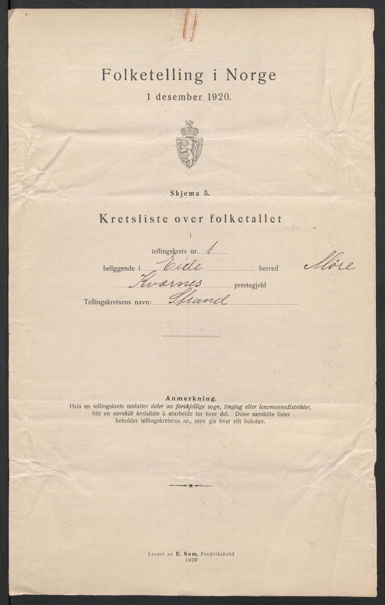 SAT, Folketelling 1920 for 1551 Eide herred, 1920, s. 6