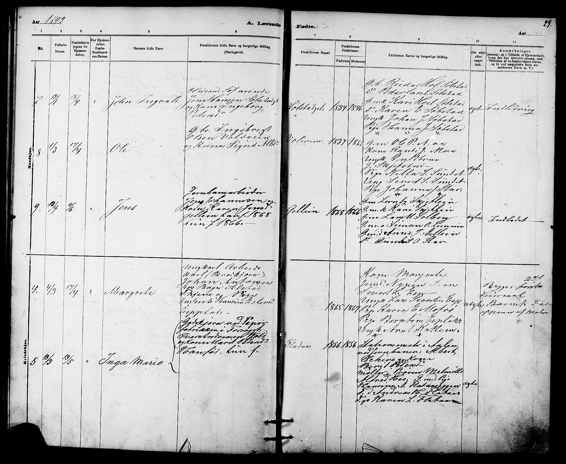Ministerialprotokoller, klokkerbøker og fødselsregistre - Sør-Trøndelag, SAT/A-1456/613/L0395: Klokkerbok nr. 613C03, 1887-1909, s. 29