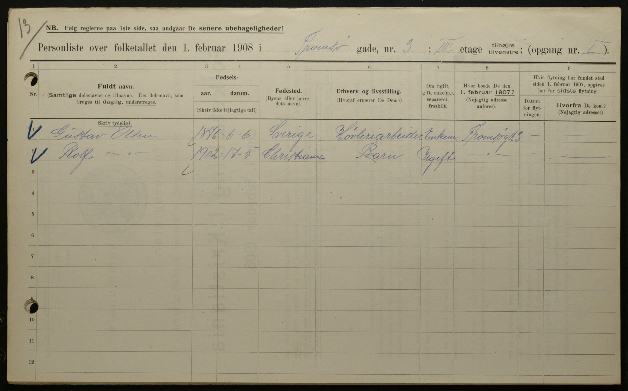 OBA, Kommunal folketelling 1.2.1908 for Kristiania kjøpstad, 1908, s. 103984