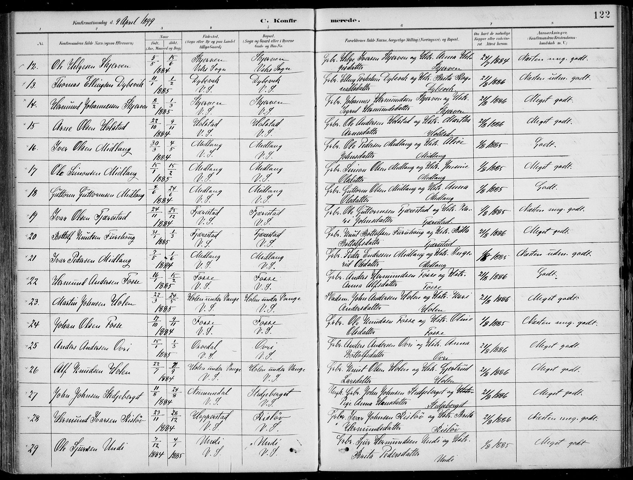 Vik sokneprestembete, AV/SAB-A-81501/H/Haa/Haab/L0002: Ministerialbok nr. B  2, 1891-1907, s. 122