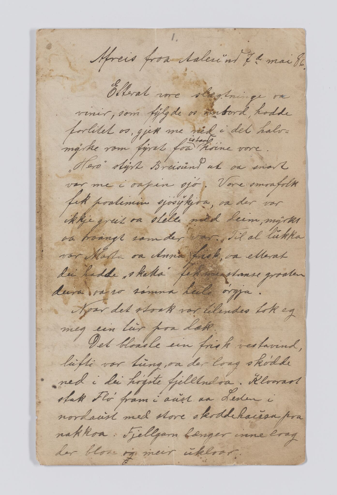 Jonas Olsen Hildremyr - Beretning av Amerikareise, IKAM/P-01122/G/Ga/L0001/0001: Beretning om emigrasjon frå Haram til Amerika, 1886 / Originalmanus, 1886