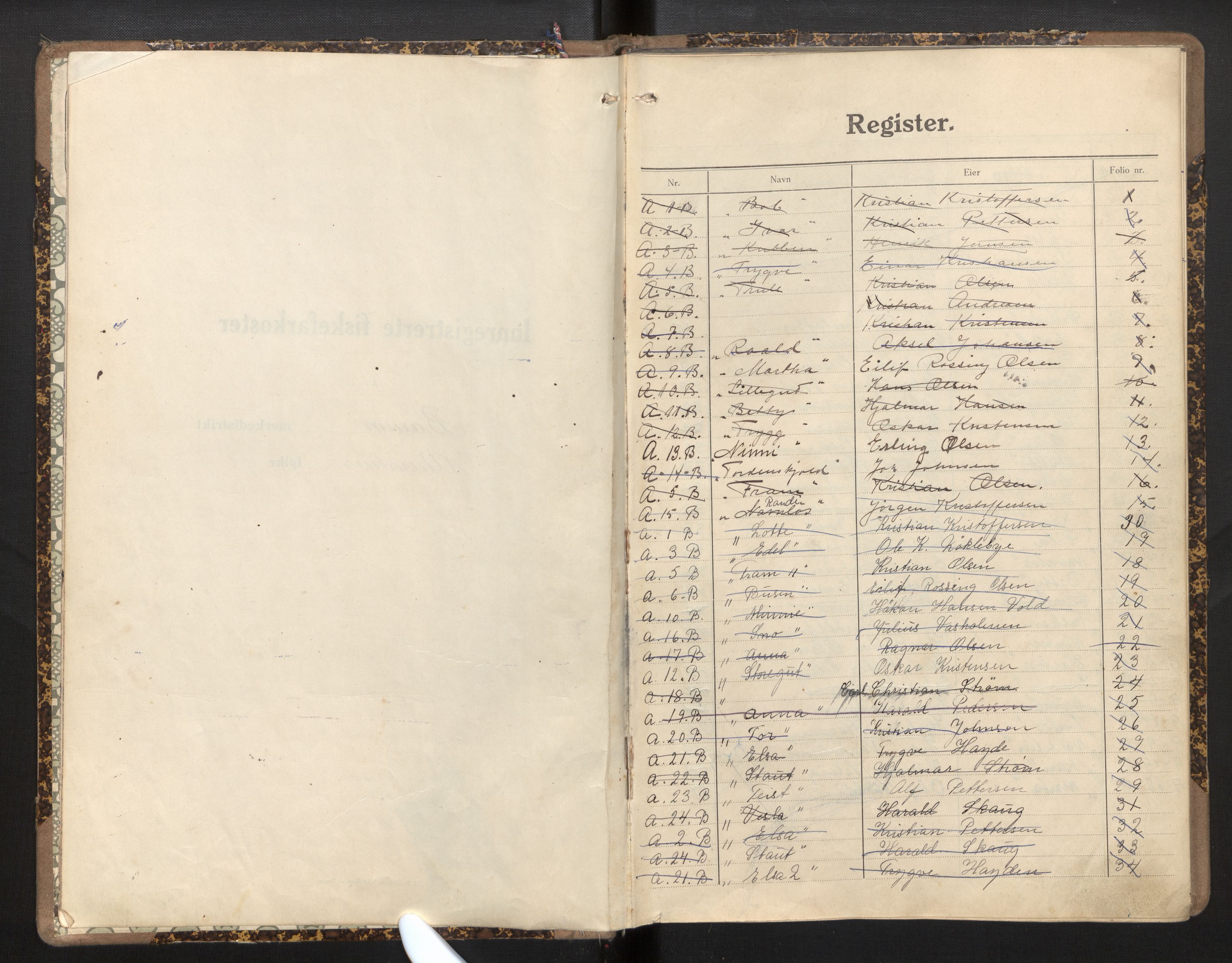 Fiskeridirektoratet - 1 Adm. ledelse - 13 Båtkontoret, AV/SAB-A-2003/I/Ia/Iao/L0002: 135.1502/1 Merkeprotokoll - Bærum, 1920-1960