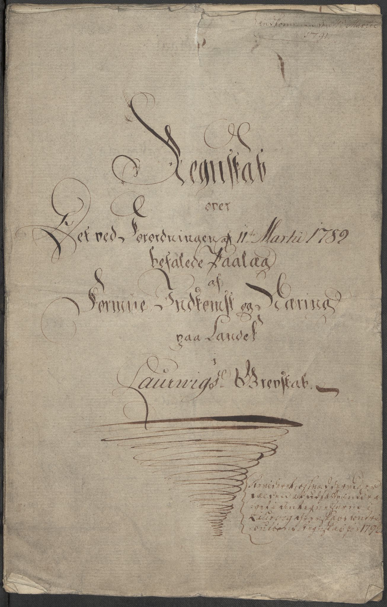 Rentekammeret inntil 1814, Reviderte regnskaper, Mindre regnskaper, RA/EA-4068/Rf/Rfe/L0021: Larvik grevskap, Lista fogderi, 1789, s. 3