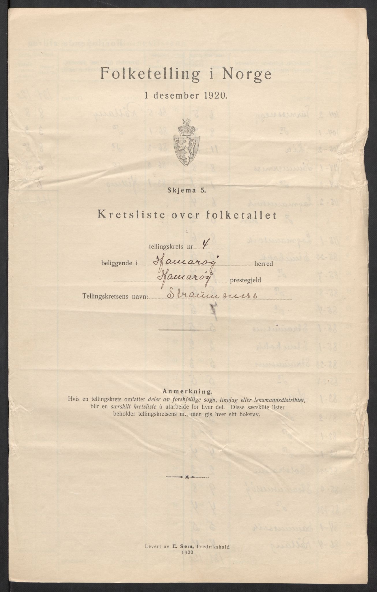 SAT, Folketelling 1920 for 1849 Hamarøy herred, 1920, s. 15