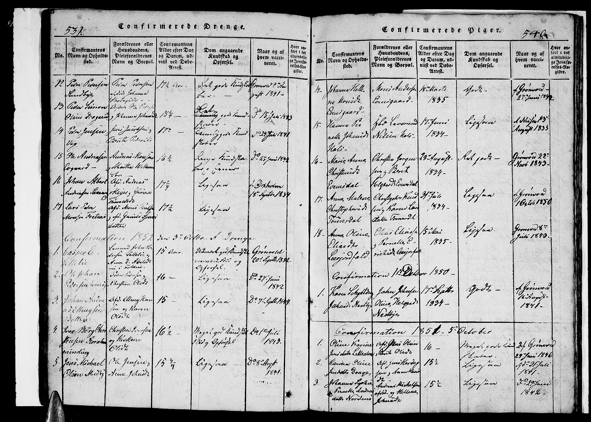 Ministerialprotokoller, klokkerbøker og fødselsregistre - Nordland, SAT/A-1459/847/L0676: Klokkerbok nr. 847C04, 1821-1853, s. 539-540