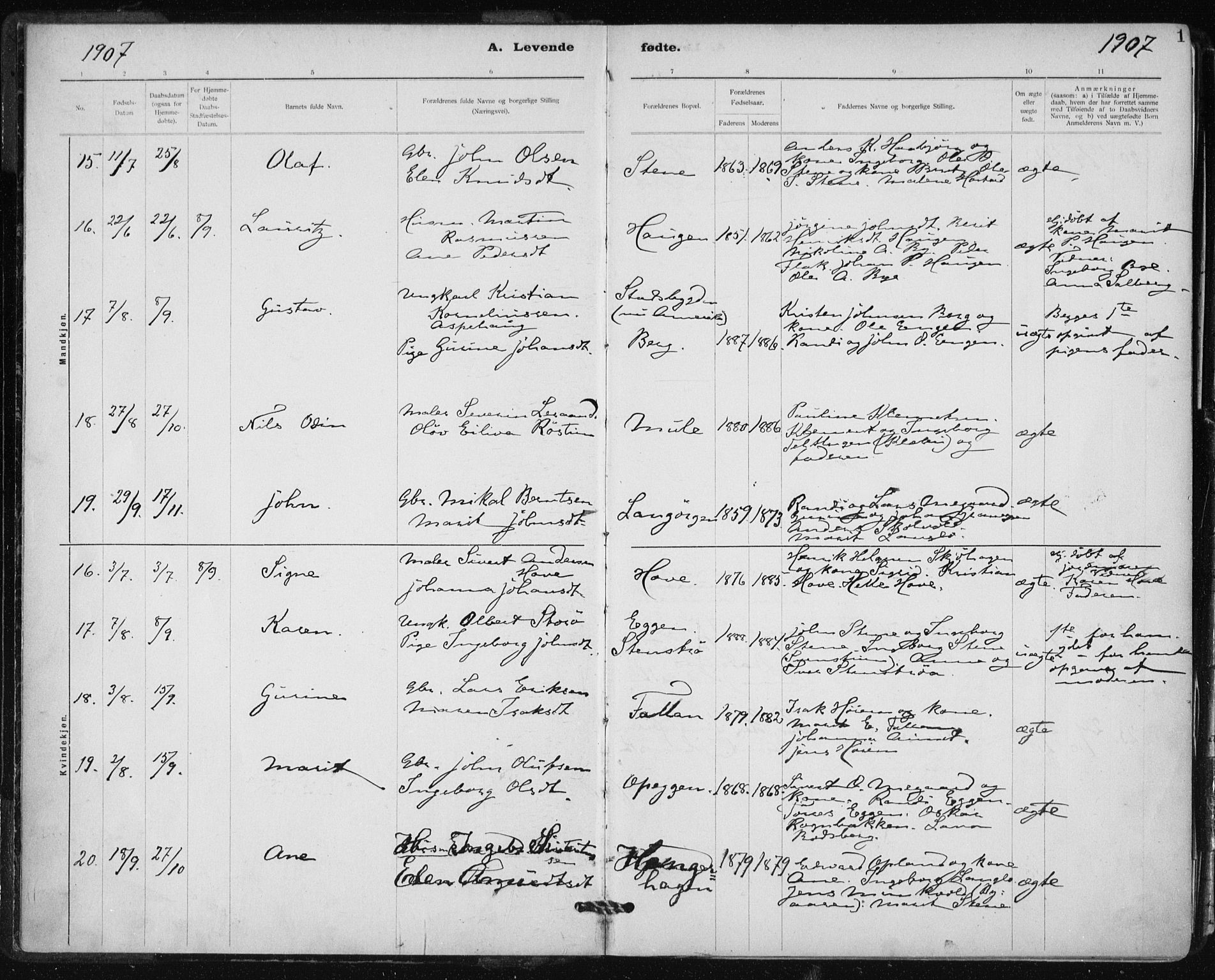 Ministerialprotokoller, klokkerbøker og fødselsregistre - Sør-Trøndelag, AV/SAT-A-1456/612/L0381: Ministerialbok nr. 612A13, 1907-1923, s. 1