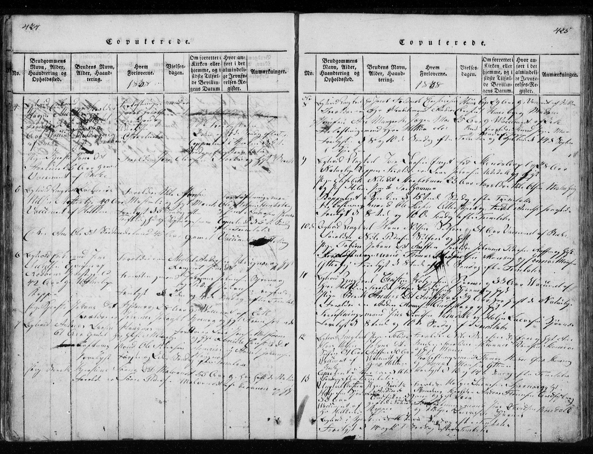 Ministerialprotokoller, klokkerbøker og fødselsregistre - Nordland, AV/SAT-A-1459/827/L0412: Klokkerbok nr. 827C01, 1820-1841, s. 424-425