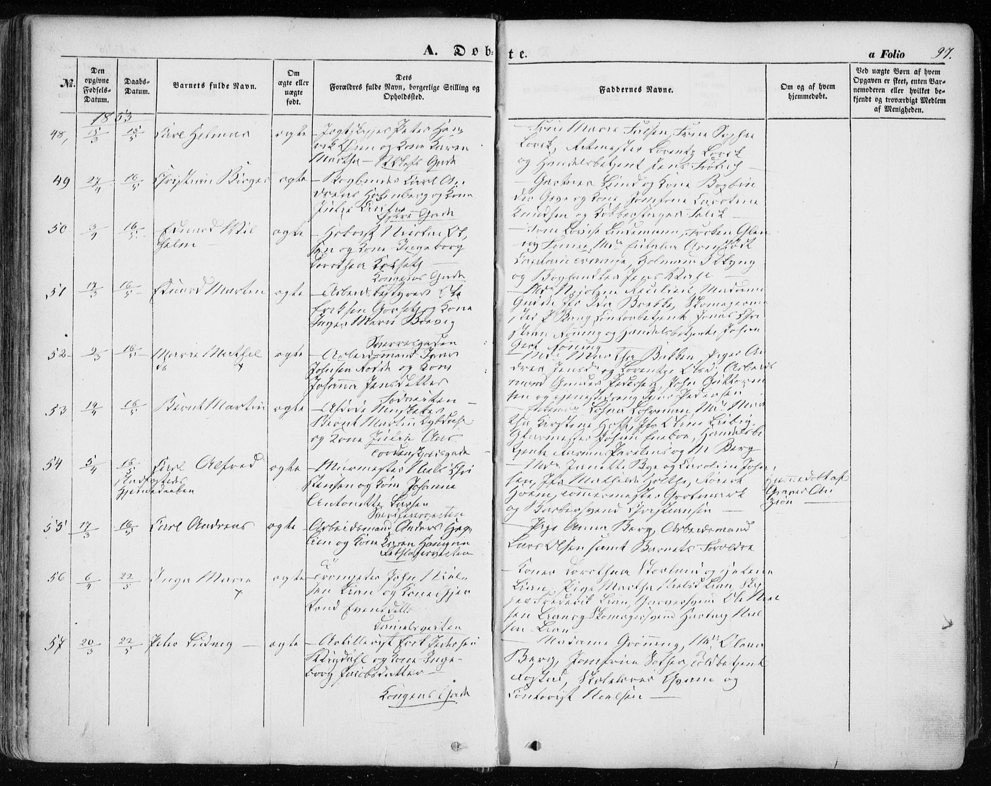 Ministerialprotokoller, klokkerbøker og fødselsregistre - Sør-Trøndelag, AV/SAT-A-1456/601/L0051: Ministerialbok nr. 601A19, 1848-1857, s. 97