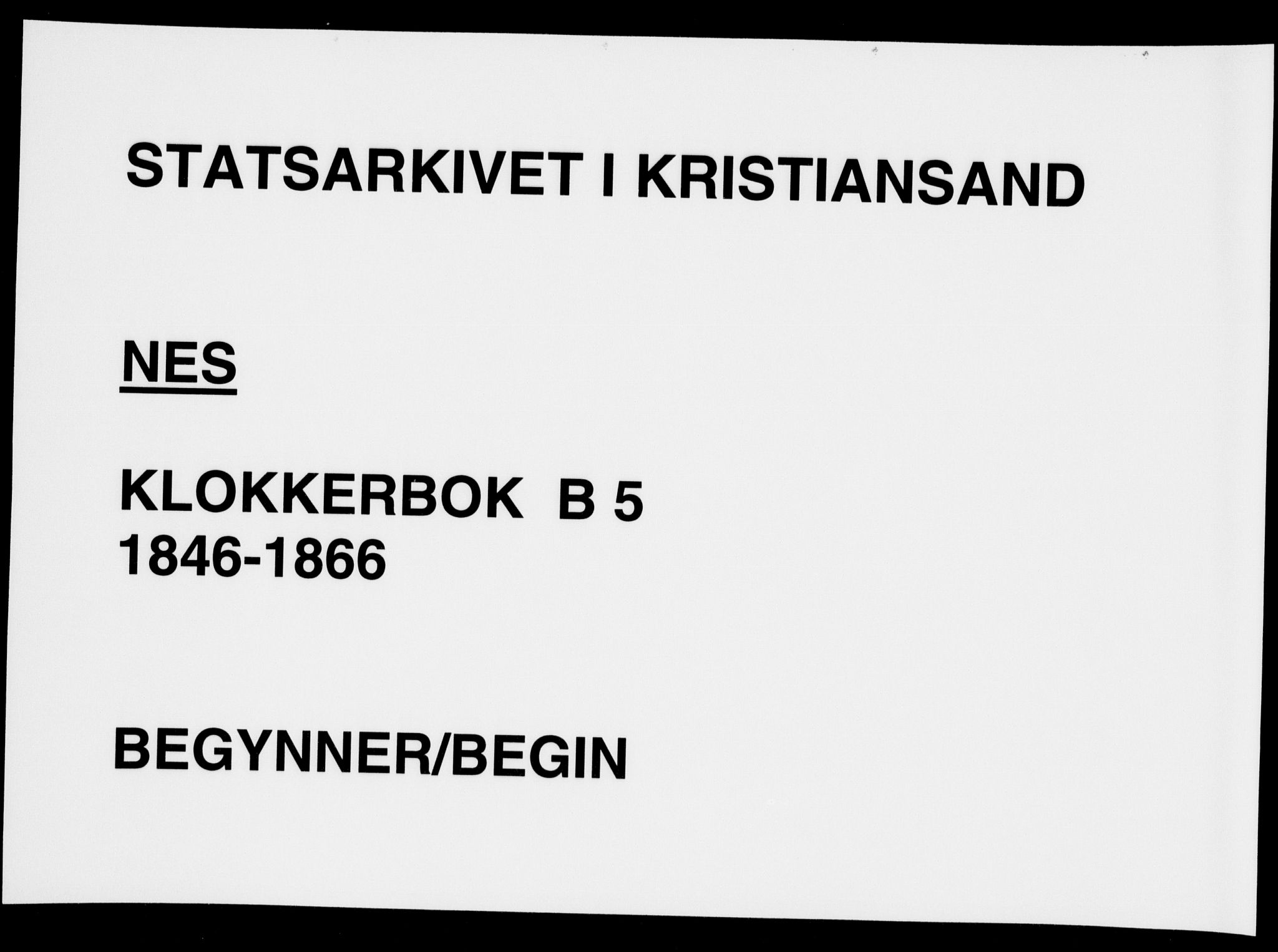 Flekkefjord sokneprestkontor, SAK/1111-0012/F/Fb/Fbc/L0005: Klokkerbok nr. B 5, 1846-1866