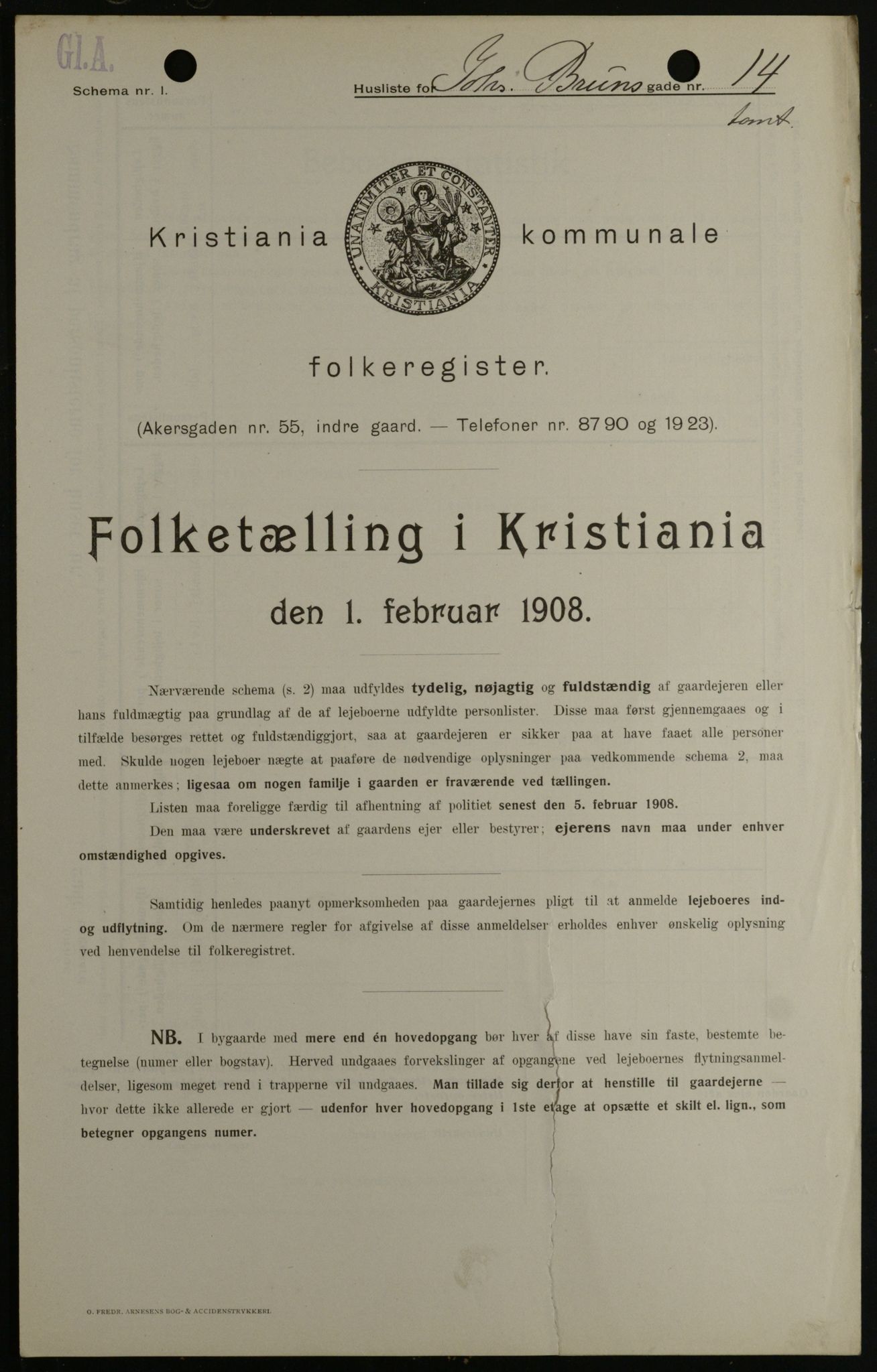 OBA, Kommunal folketelling 1.2.1908 for Kristiania kjøpstad, 1908, s. 42145