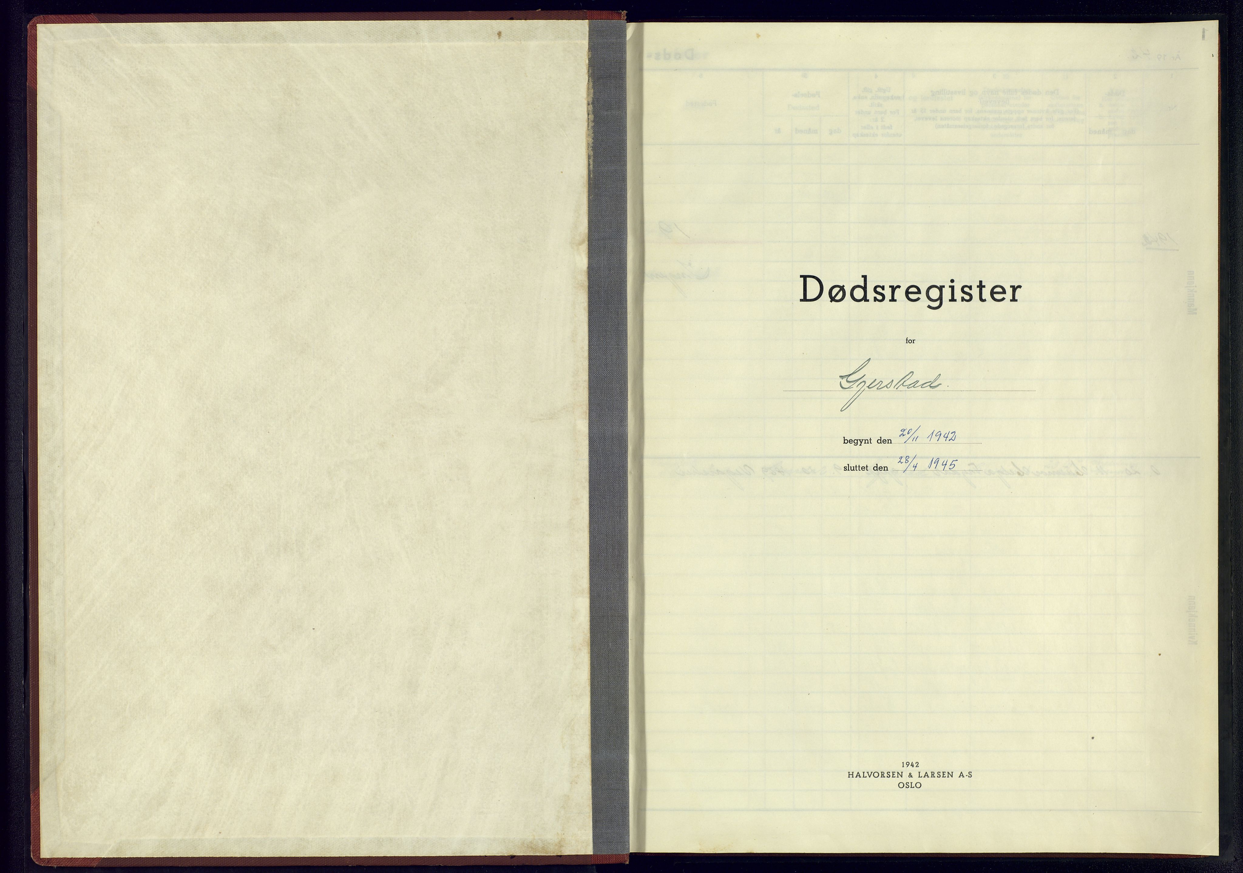 Gjerstad sokneprestkontor, AV/SAK-1111-0014/J/Je/L0005: A-VI-7 - Dødsfallsregister Gjerstad, 1942-1945