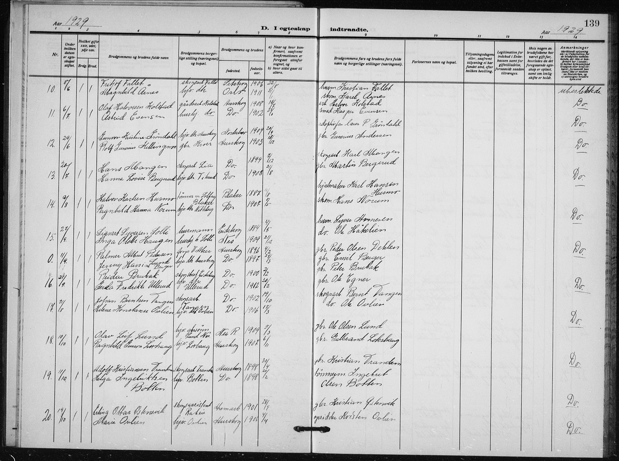 Aurskog prestekontor Kirkebøker, AV/SAO-A-10304a/G/Ga/L0006: Klokkerbok nr. I 6, 1923-1939, s. 139