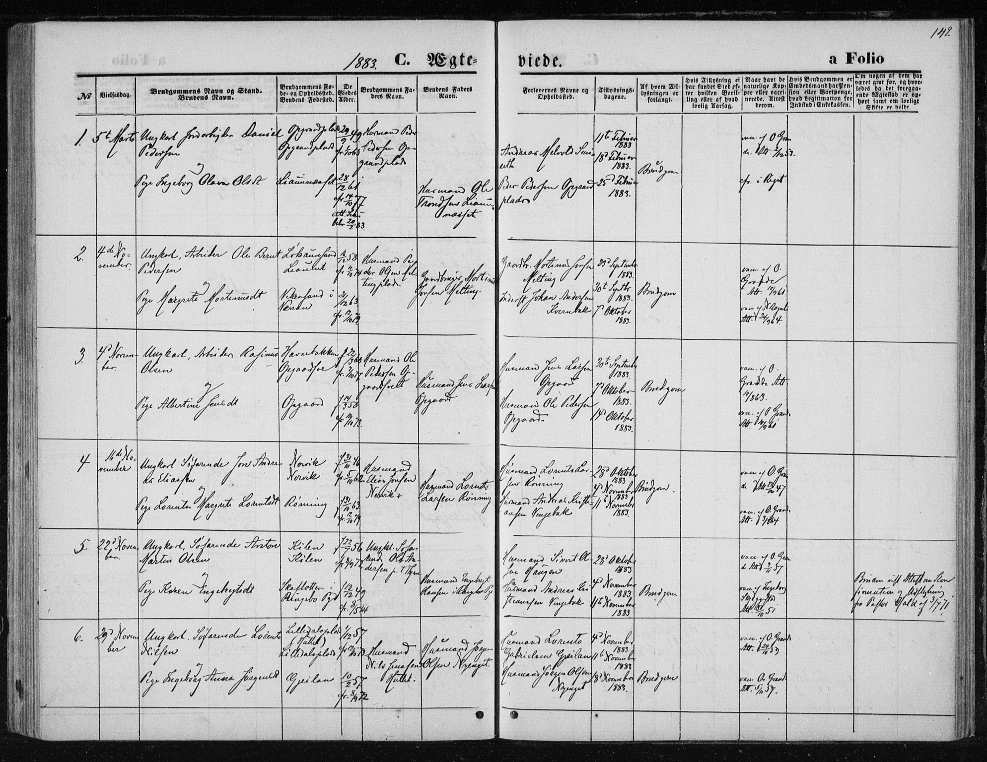 Ministerialprotokoller, klokkerbøker og fødselsregistre - Nord-Trøndelag, AV/SAT-A-1458/733/L0324: Ministerialbok nr. 733A03, 1870-1883, s. 142