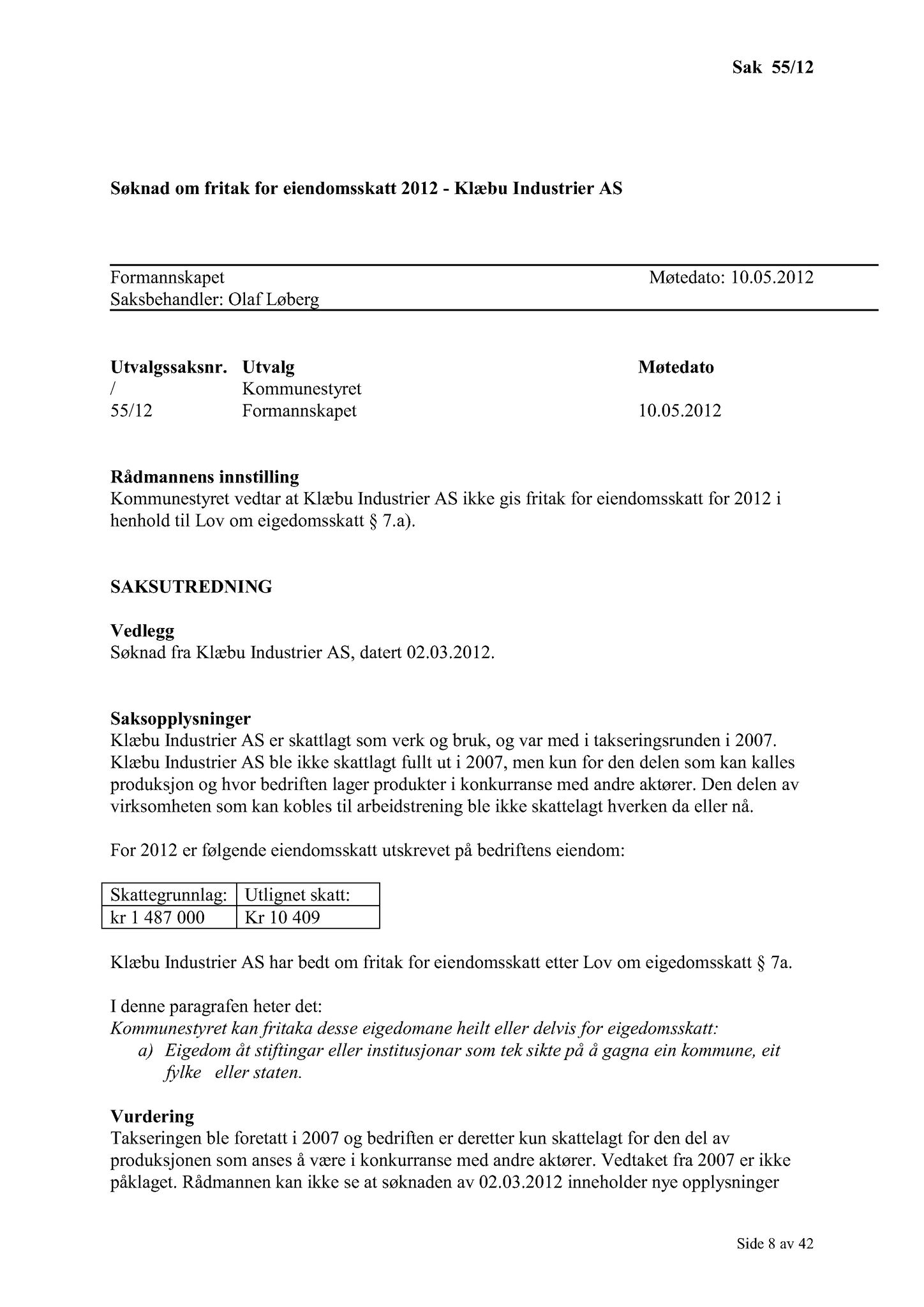 Klæbu Kommune, TRKO/KK/02-FS/L005: Formannsskapet - Møtedokumenter, 2012, s. 1237