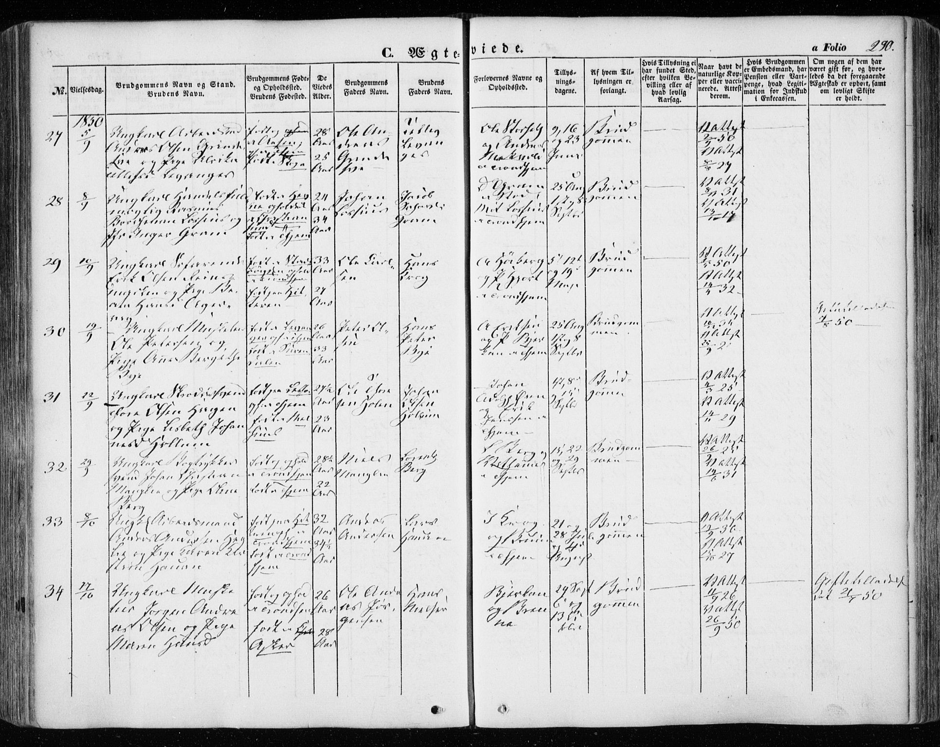 Ministerialprotokoller, klokkerbøker og fødselsregistre - Sør-Trøndelag, SAT/A-1456/601/L0051: Ministerialbok nr. 601A19, 1848-1857, s. 290