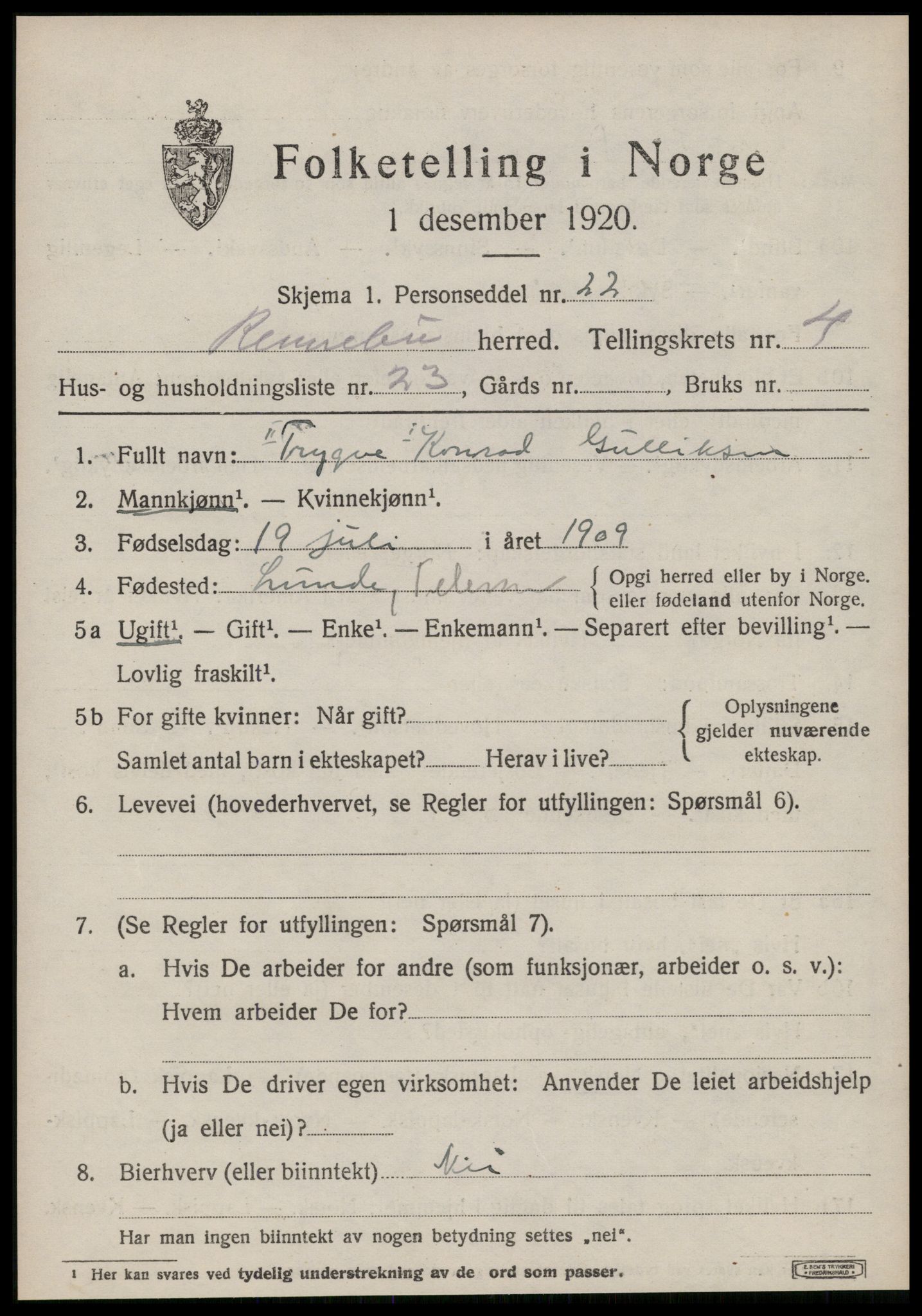 SAT, Folketelling 1920 for 1635 Rennebu herred, 1920, s. 2842