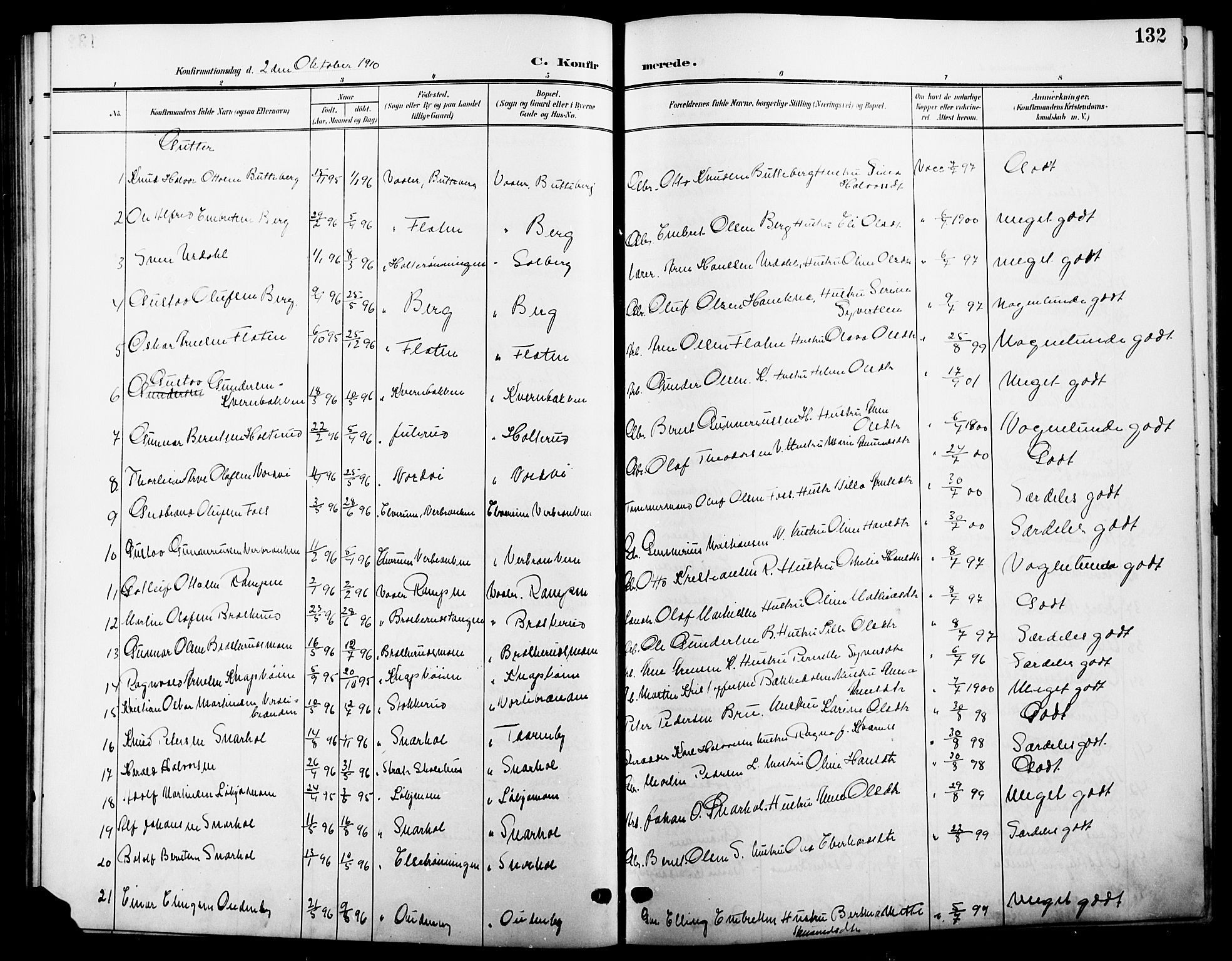 Våler prestekontor, Hedmark, AV/SAH-PREST-040/H/Ha/Hab/L0002: Klokkerbok nr. 2, 1905-1915, s. 132